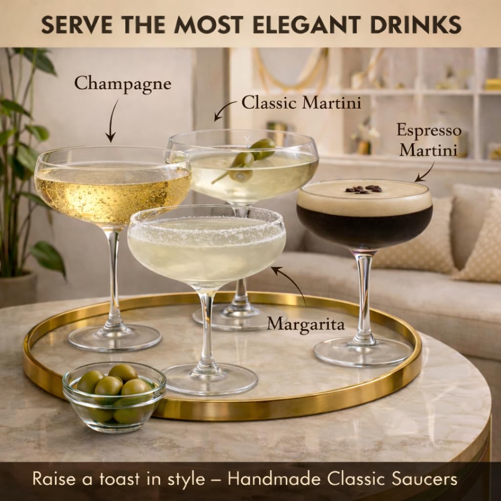 Elegant Handmade Crystal Coupe Cocktail Glasses Set of 4 | Large Martini and Espresso Martini Glass | Quality Champagne Coupe | Ideal for Martinis and Margaritas