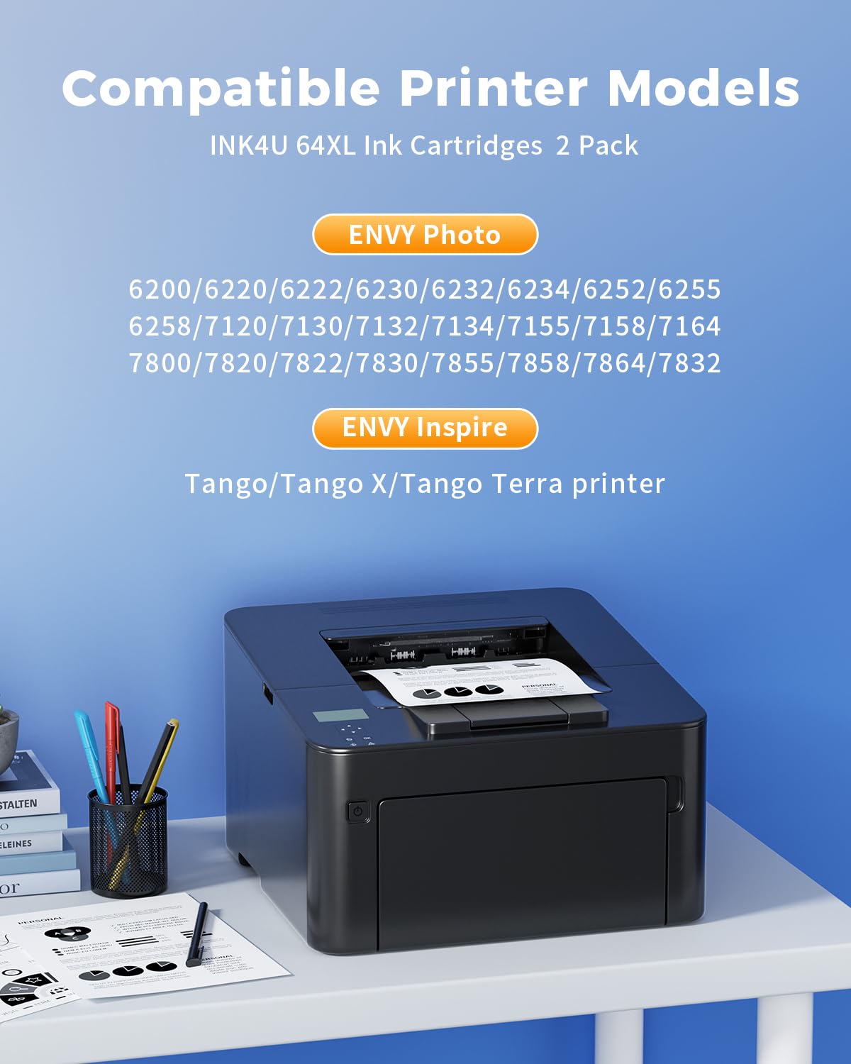 64 XL Ink Cartridges Combo Pack Remanufactured Replacement for 64XL Ink Cartridges for HP Printers for Envy Photo 7855 7864 7120 7130 7858 6252 6255 6258 Tango Terra Printer (Black, Tri-Color, 2-Pack)