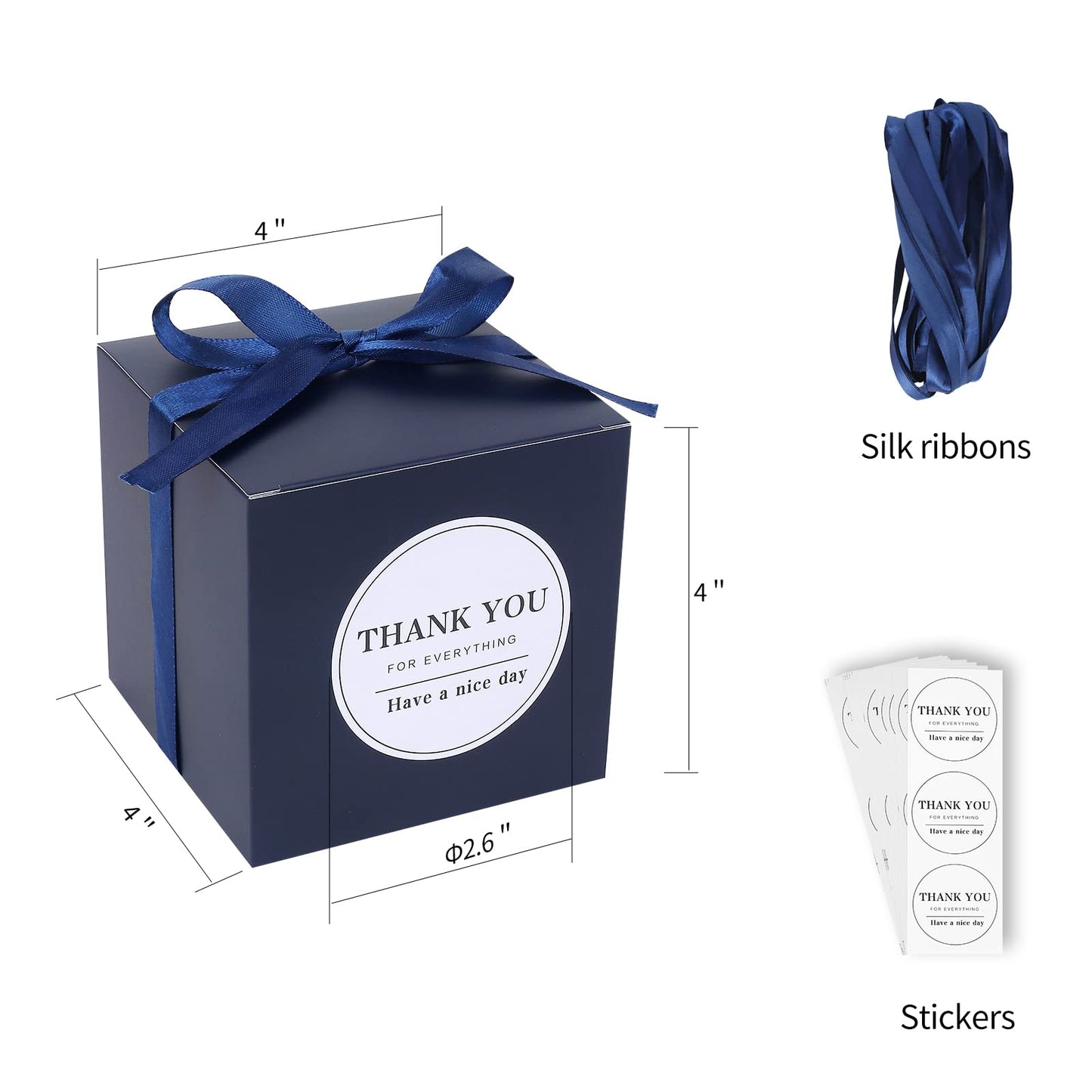 COTOPHER Small Gift Boxes 100 Pack 4x4x4 inches Navy Gift Boxes with Lids for Gifts, Crafting, Wedding Party Favor, Cupcake Boxes, Candy, Bridesmaids Proposal Box with Ribbons and Stickers (Navy, 100 pcs)