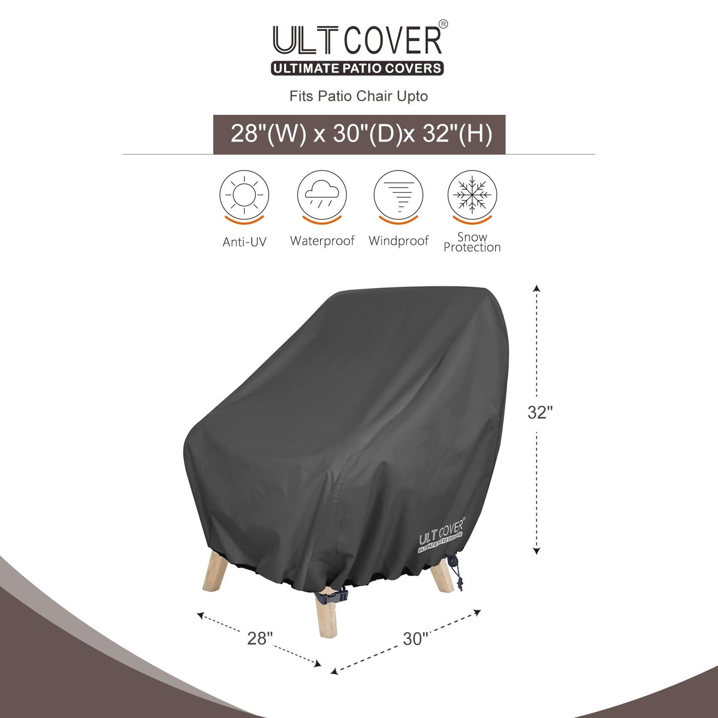 ULTCOVER Waterproof Patio Chair Cover – Outdoor Lounge Deep Seat Single Lawn Chair Cover 2 Pack Fits Up to 28W x 30D x 32H inches, Black