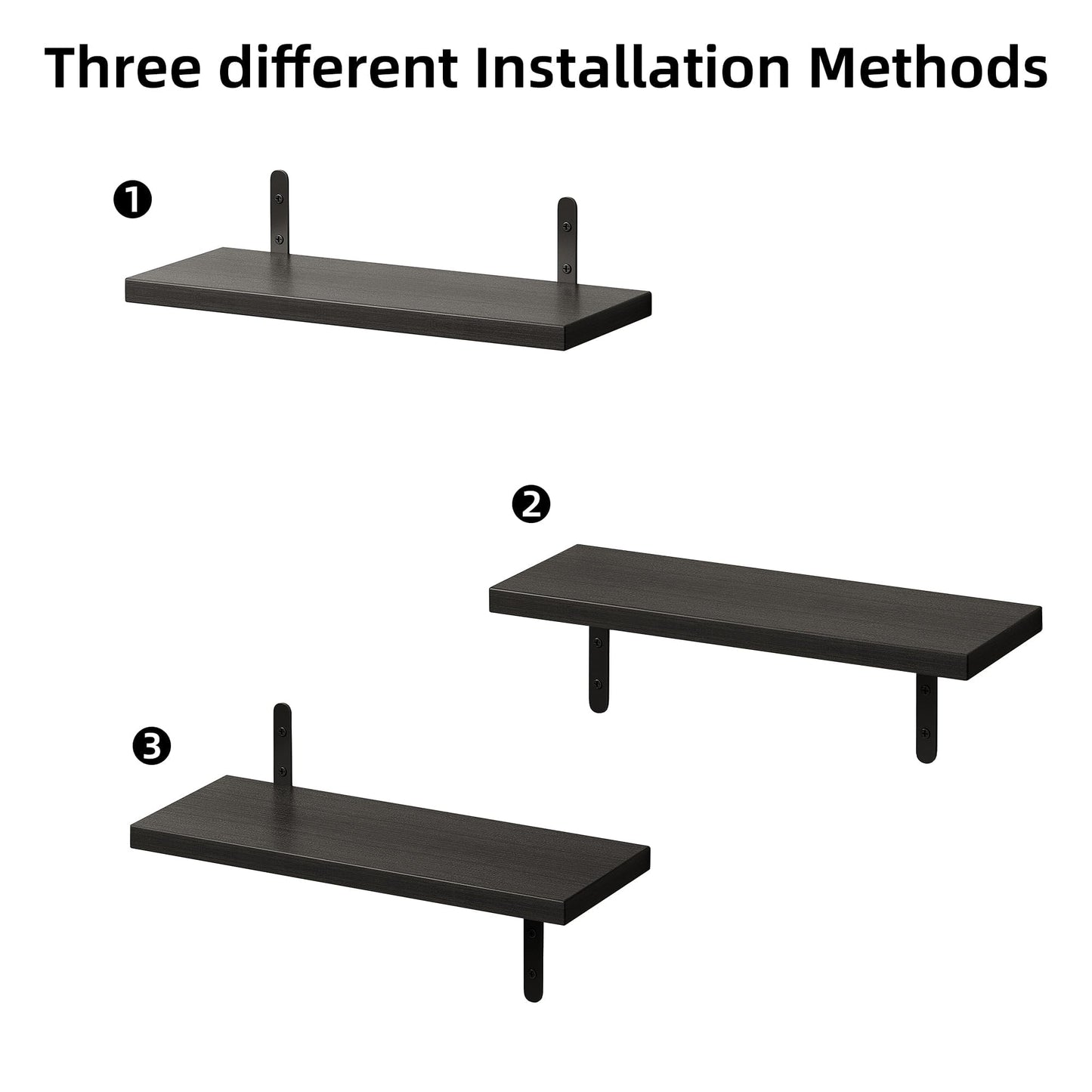 Flrrtenv 16 Inch Floating Shelves, Wall Mounted Shelves Set of 6, Wood Corner Book Floating Shelf,Room Decor for Bedroom, Living Room, Kitchen, Bathroom, Display Shelf Storage Black