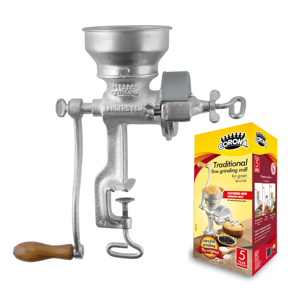 Corona Manual Grain Mill, Cast Iron Corn Grinder with Hand Crank for Corn, Wheat, Rice, Coffee & Spices, Adjustable Flour Mill for Home Kitchen Use