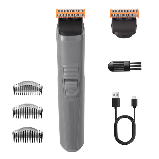 Compact Grooming Trimmer – USB-C Rechargeable, Ultra-Thin Blades, Replaceable Heads & Guide Combs for Travel