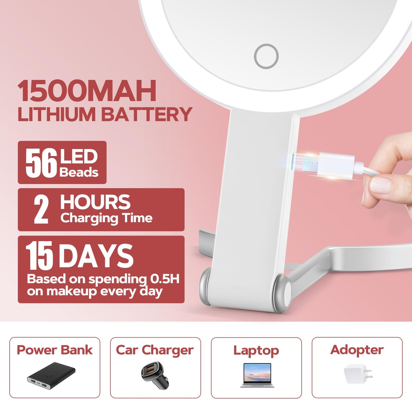 MIYADIVA Lighted Makeup Mirror, 30X Magnifying Mirror with Light and Adjustable Brightness, Hanging and Handheld Mirror with Handle, Portable Travel Makeup Mirror with Lights, Vanity Mirror for Women