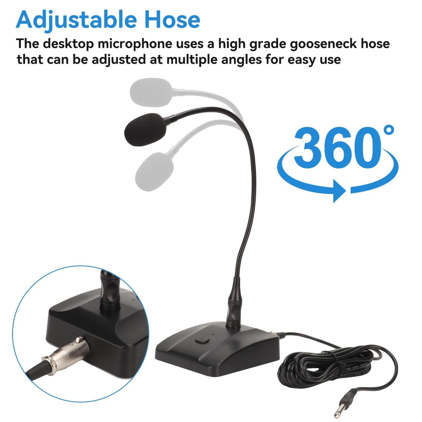 Gooseneck Condenser Microphone, Desktop Mic 6.35mm Wired Microphone Podium Microphones USB Microphone Desktop Paging Mic Corded Voice Mic for Meetings Lectures