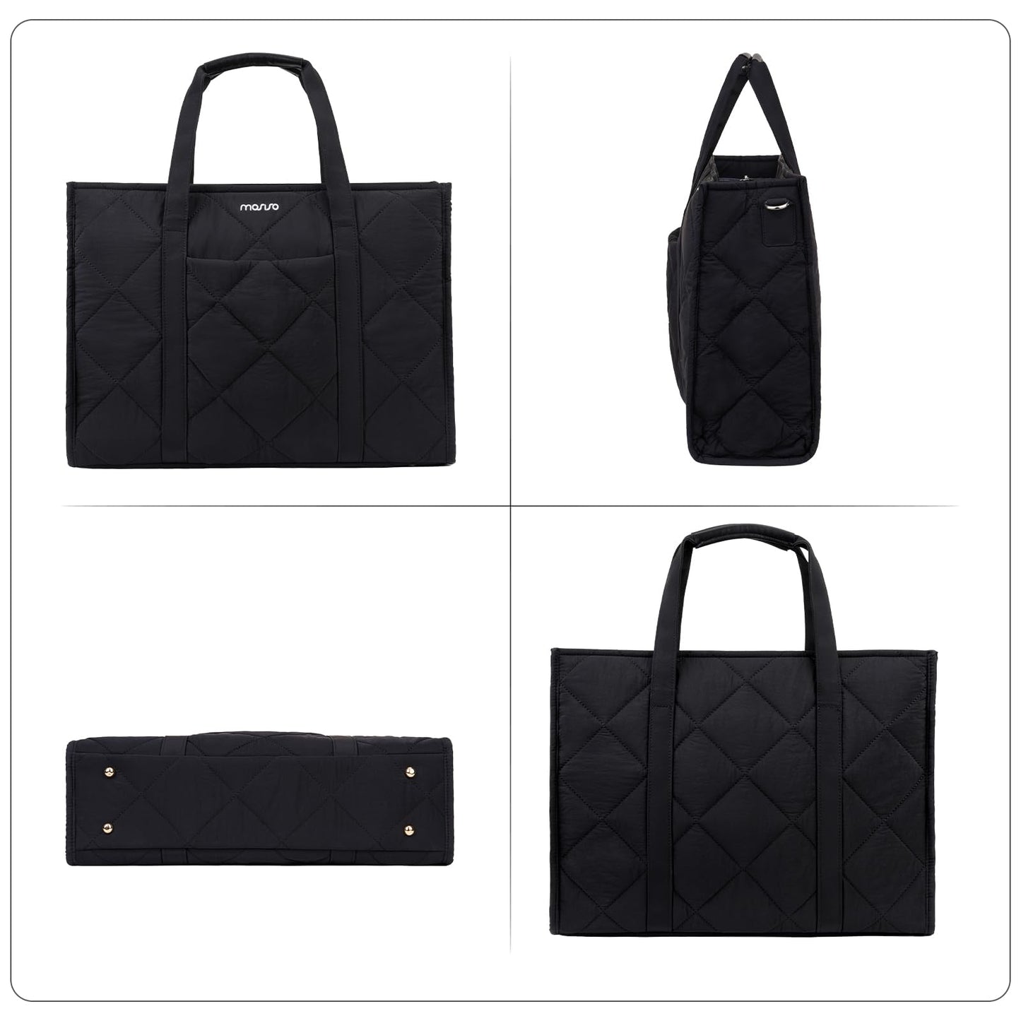 MOSISO Puffer Laptop Tote Bag for Women, 15-15.6 inch Laptop Bag, Large Capacity Work Handbag Lightweight Casual Shoulder Bags with Cup Holder for Teacher Nurse College Business Office Travel, Black