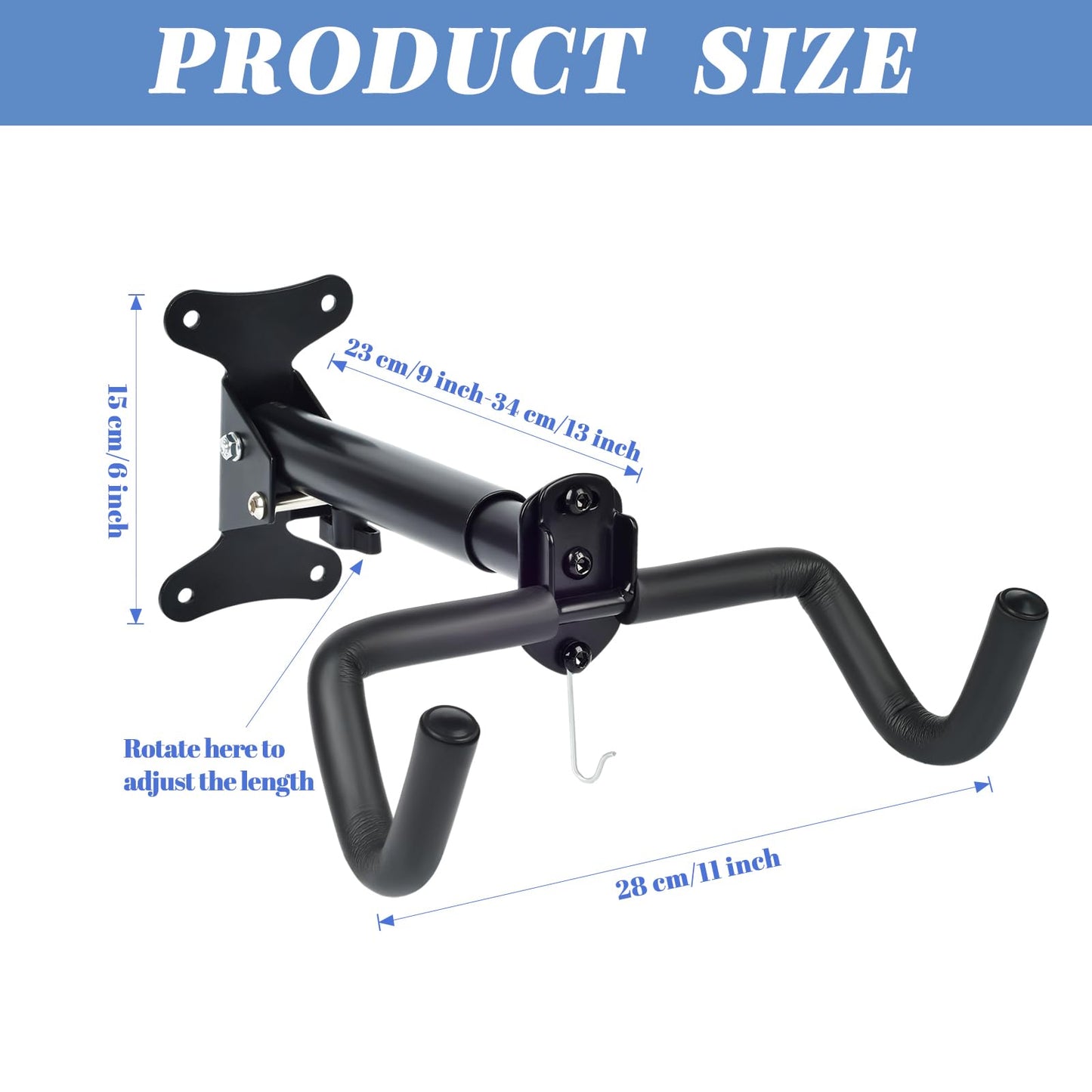Bike Wall Mount, 2 Pcs Horizontal Bike Rack, Adjustable Heavy Duty Bike Hook for Garage Indoor Bike Storage