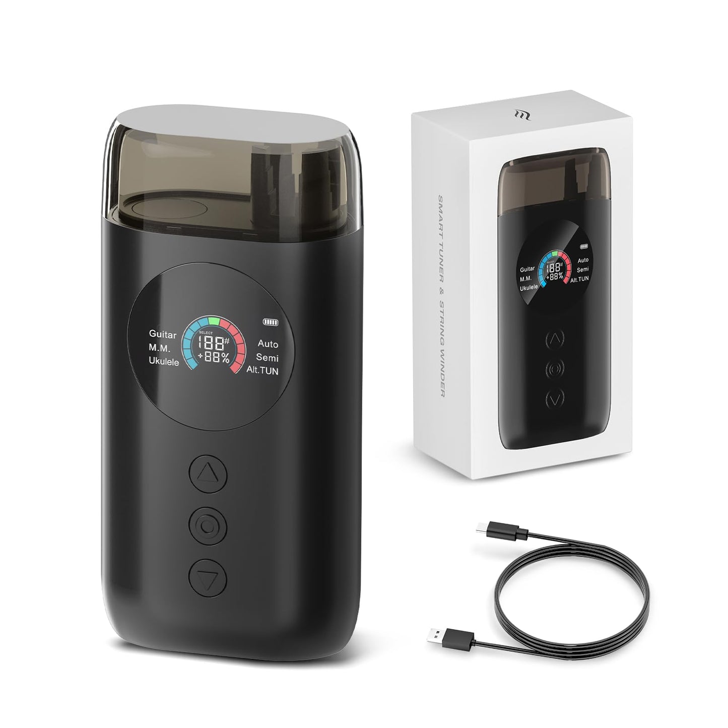 Enya Smart Automatic Guitar Tuner, Full-color LCD Screen - Metronome & String Winder - For Electric Guitars, Acoustic Guitars, Ukulele, Black(ST1)