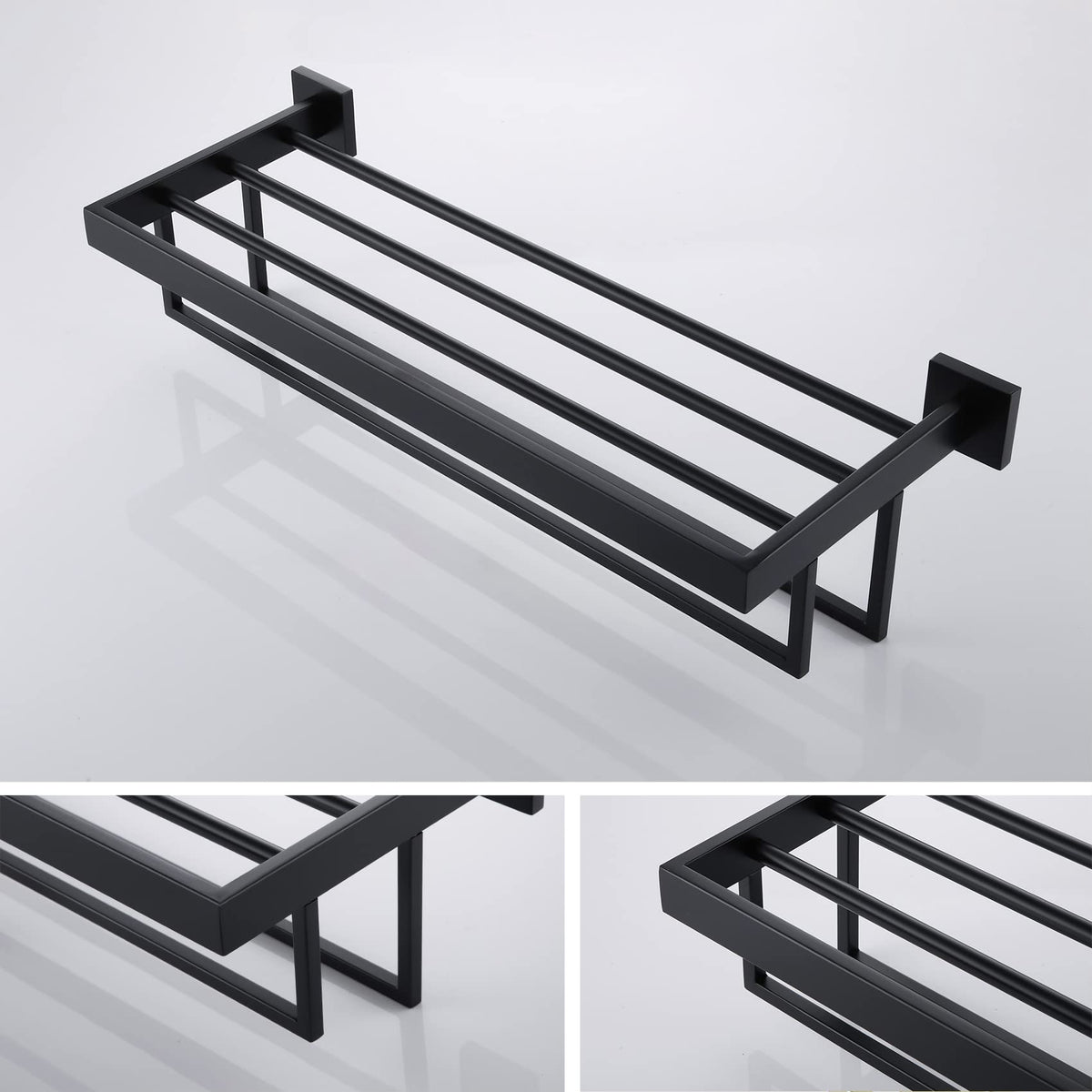 KOKOSIRI Matte Black Towel Rack 24'' Bathroom Towel Shelf with Double Towel Bars SUS304 Stainless Steel Wall Mounted, B6003BK