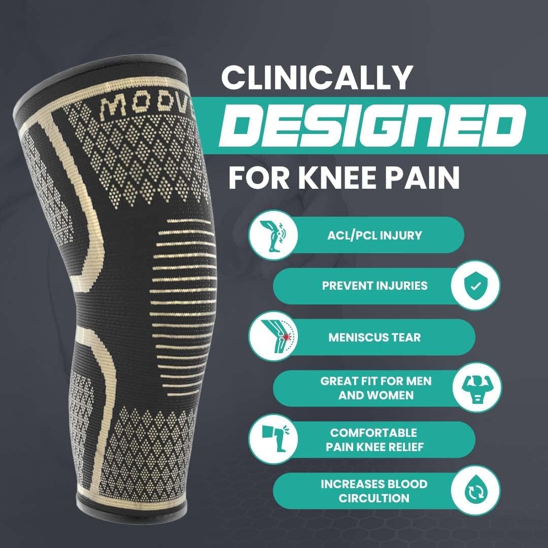 MODVEL 2 Pack Compression Knee Braces for Men & Women – Knee Support Sleeves for Sports, Workouts, Running, Weightlifting, Basketball, Volleyball – Joint Knee Pain Relief