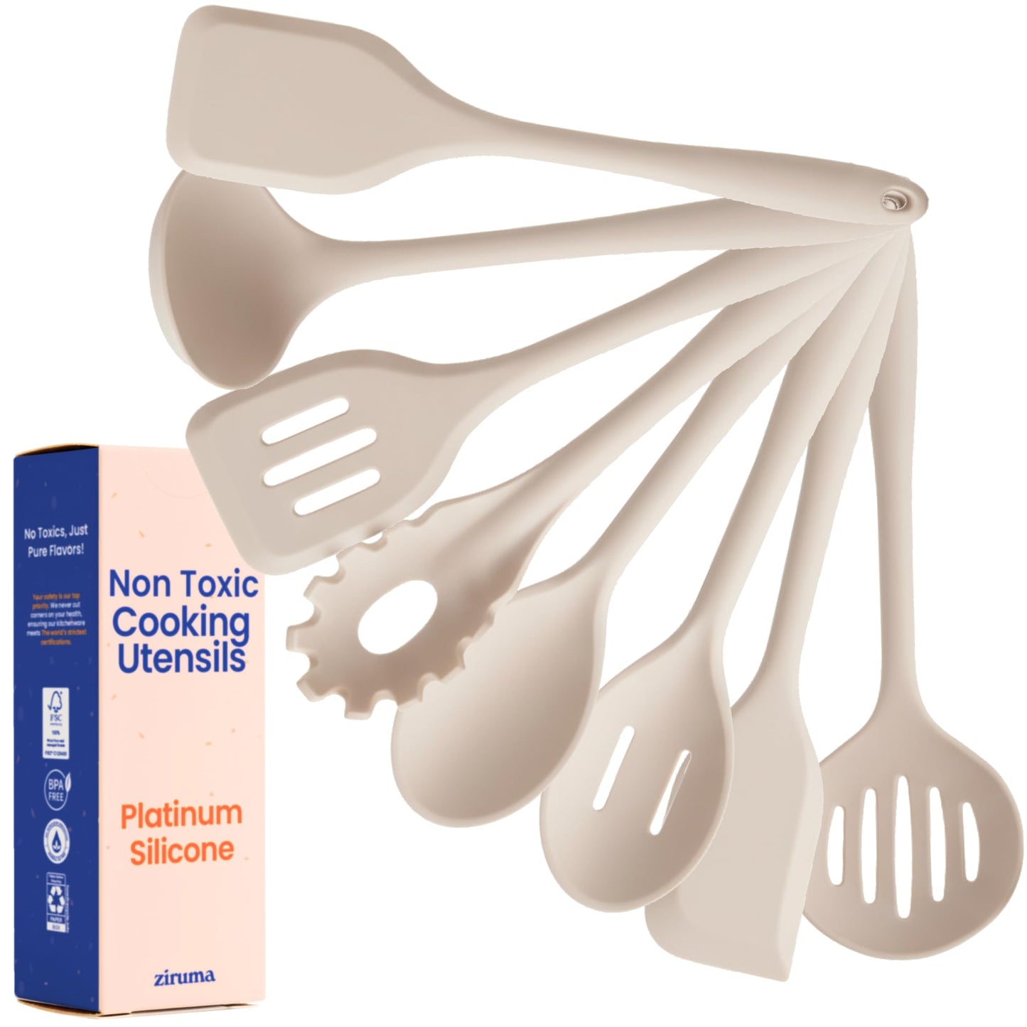 Non-Toxic Platinum Silicone Cooking Utensils Set 8 Pcs - Ziruma
