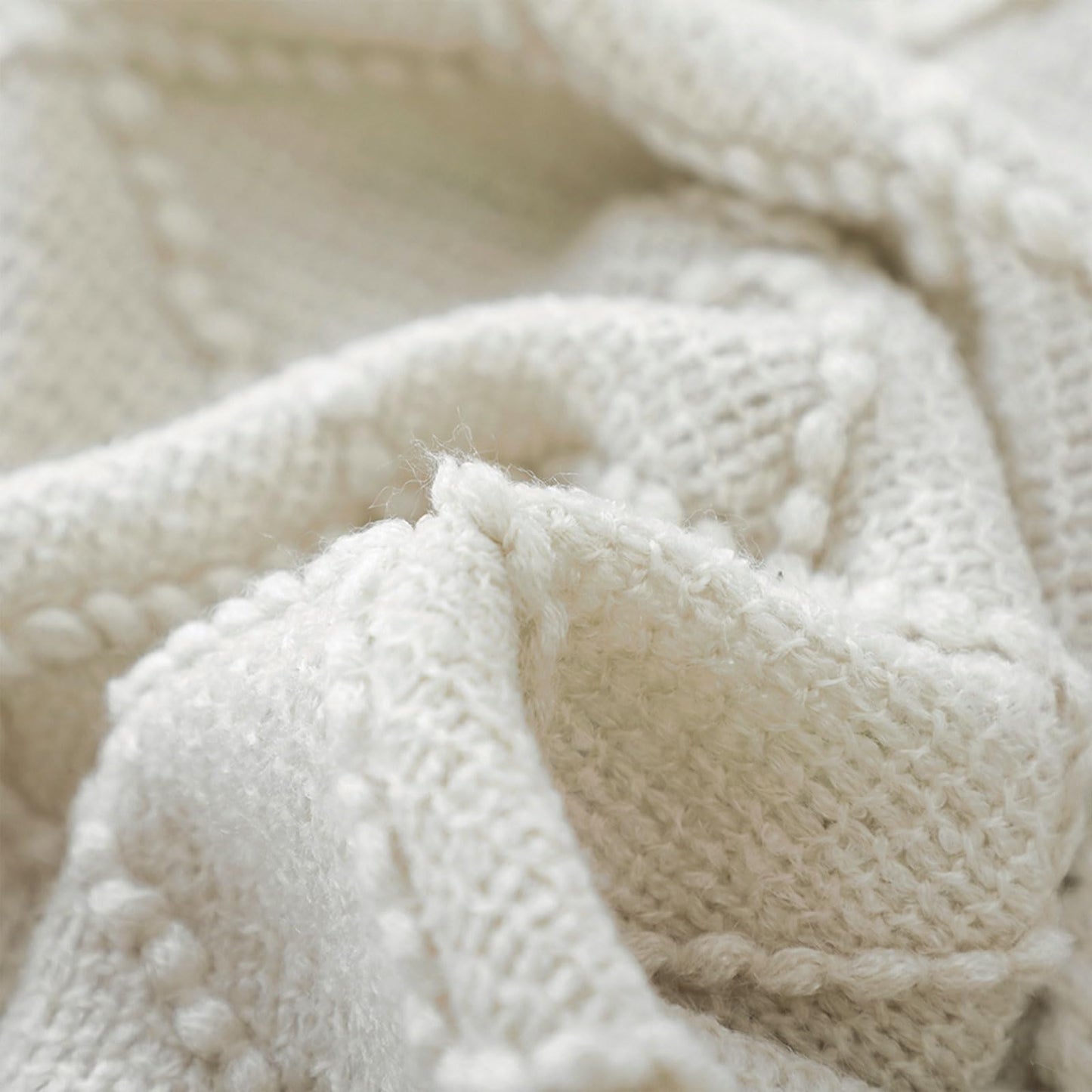 BOURINA Throw Blanket Textured Solid Soft Sofa Couch Decorative Knitted Blanket (Beige,50x60 inches)