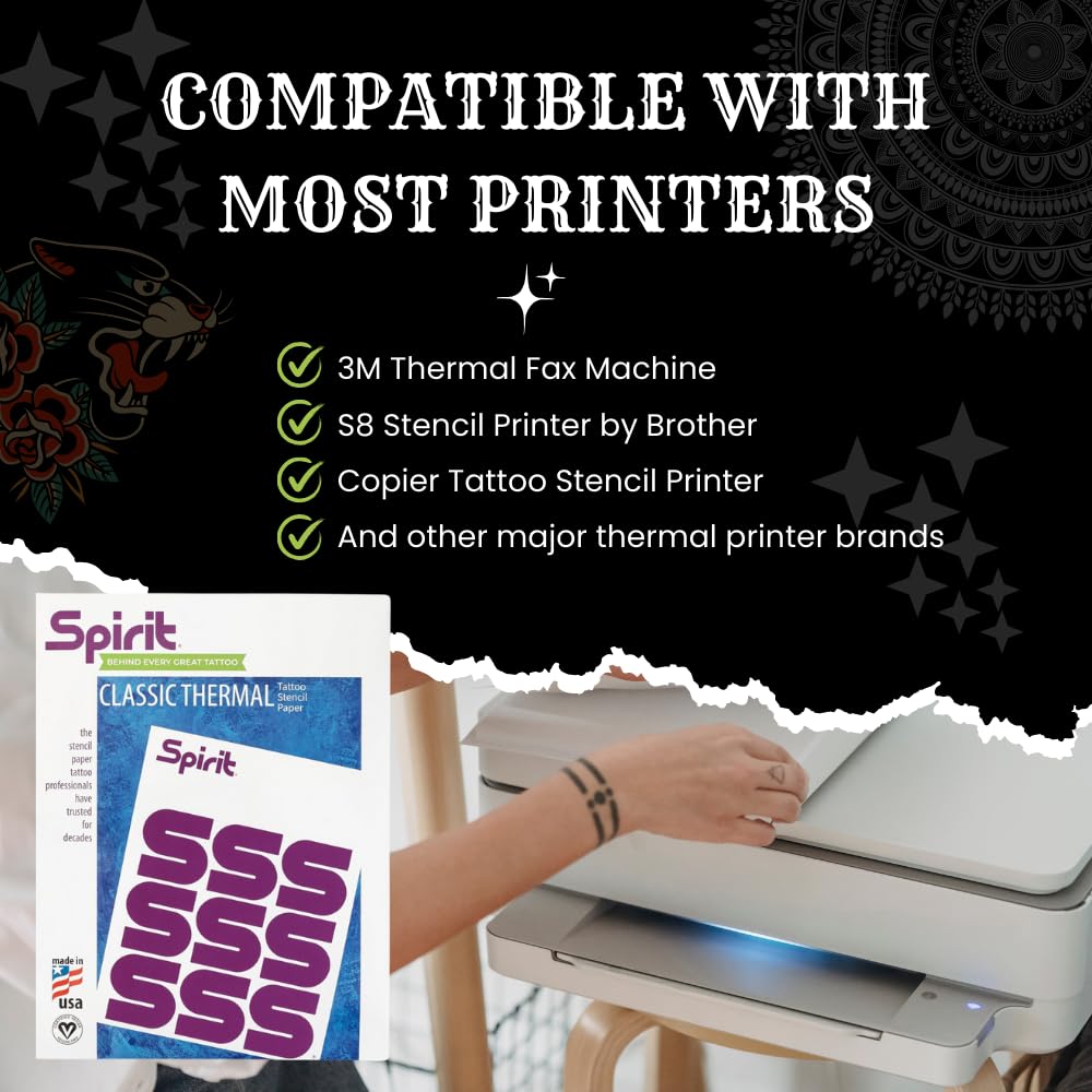 Spirit® Classic Thermal Tattoo Transfer Paper 8.5" X 11" - 100 Sheets, Tattooing Stencil Paper, Proudly made in the USA