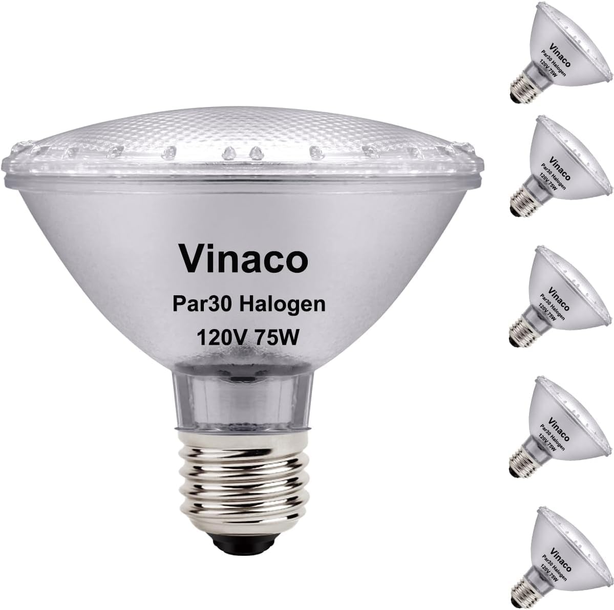 Vinaco PAR30 Short Neck 75W, 6 Pack High Output PAR30 Halogen Flood Light Warm White 2800K, PAR 30 Dimmable, Long Lasting PAR30 Flood Light Bulb 120V with E26 Base for Indoor/Outdoor