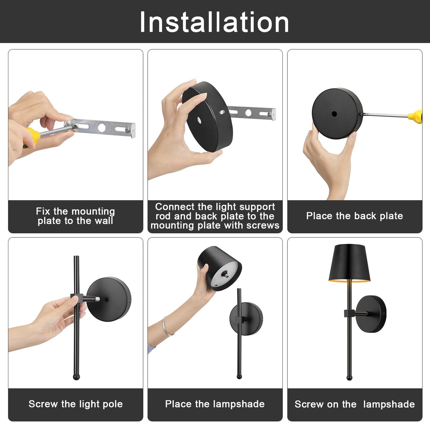 Lightess Battery Operated Wall Lights, 5200mAh Rechargeable Wall Sconces Set of Two with Remote Control, 15 Colors RGB Indoor Dimmable Wireless Wall Lamp for Living Room, Hallway, Bedroom, Black