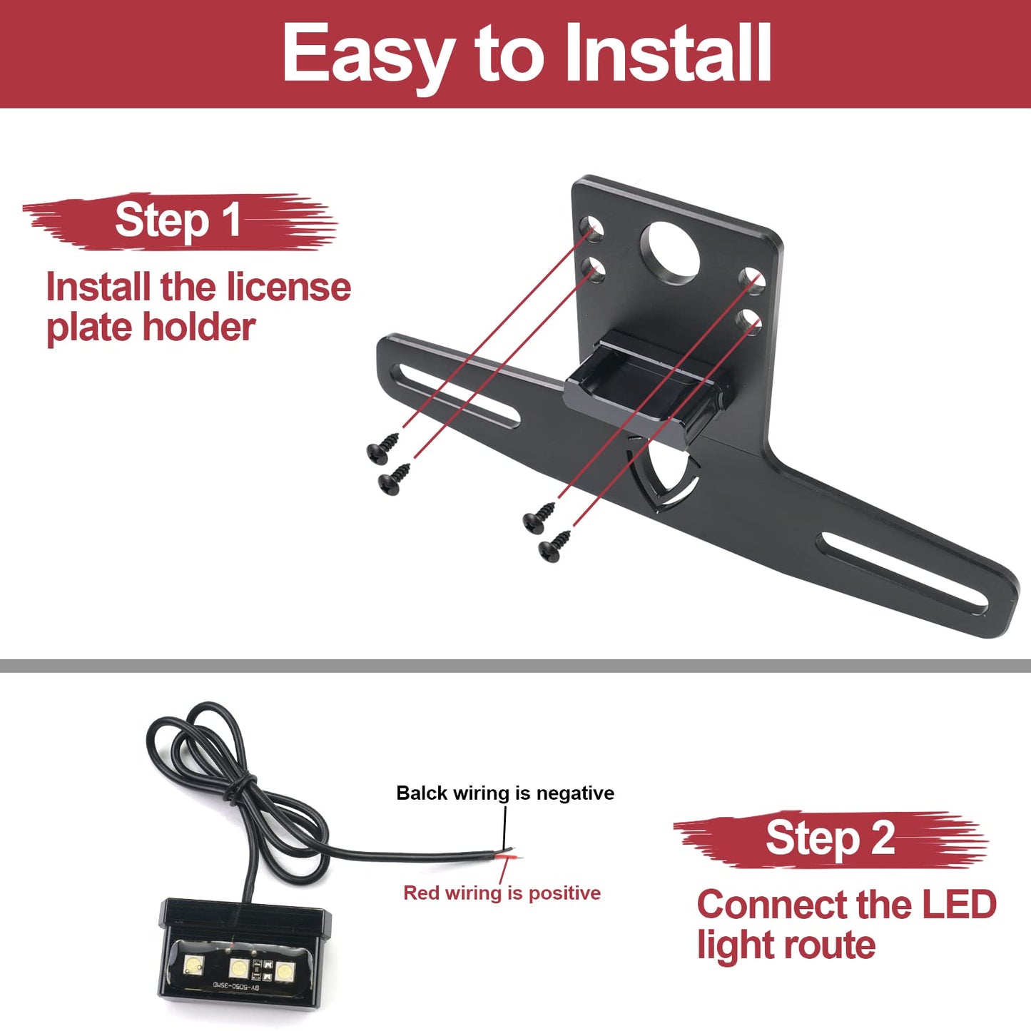 StarknightMT Universal UTV ATV License Plate Holder with LED Light, Heavy Duty Aluminum License Plate Mount Compatible with Polaris RZR Ranger, Can-Am Maverick X3, Trailer, Golf Cart, Boat, RV