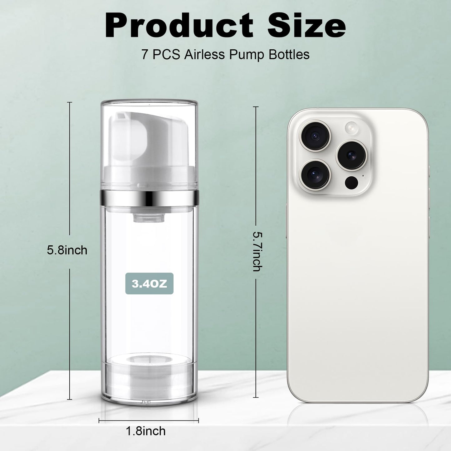 Decorniqu 7 Pack Airless Pump Bottles 3.4oz/100ml Lotion Dispenser Travel Pump Bottles for Toiletries Airless Cosmetic Pump Container Airless Pump Jar for Toiletries Shampoo Cream with Labels(Clear)