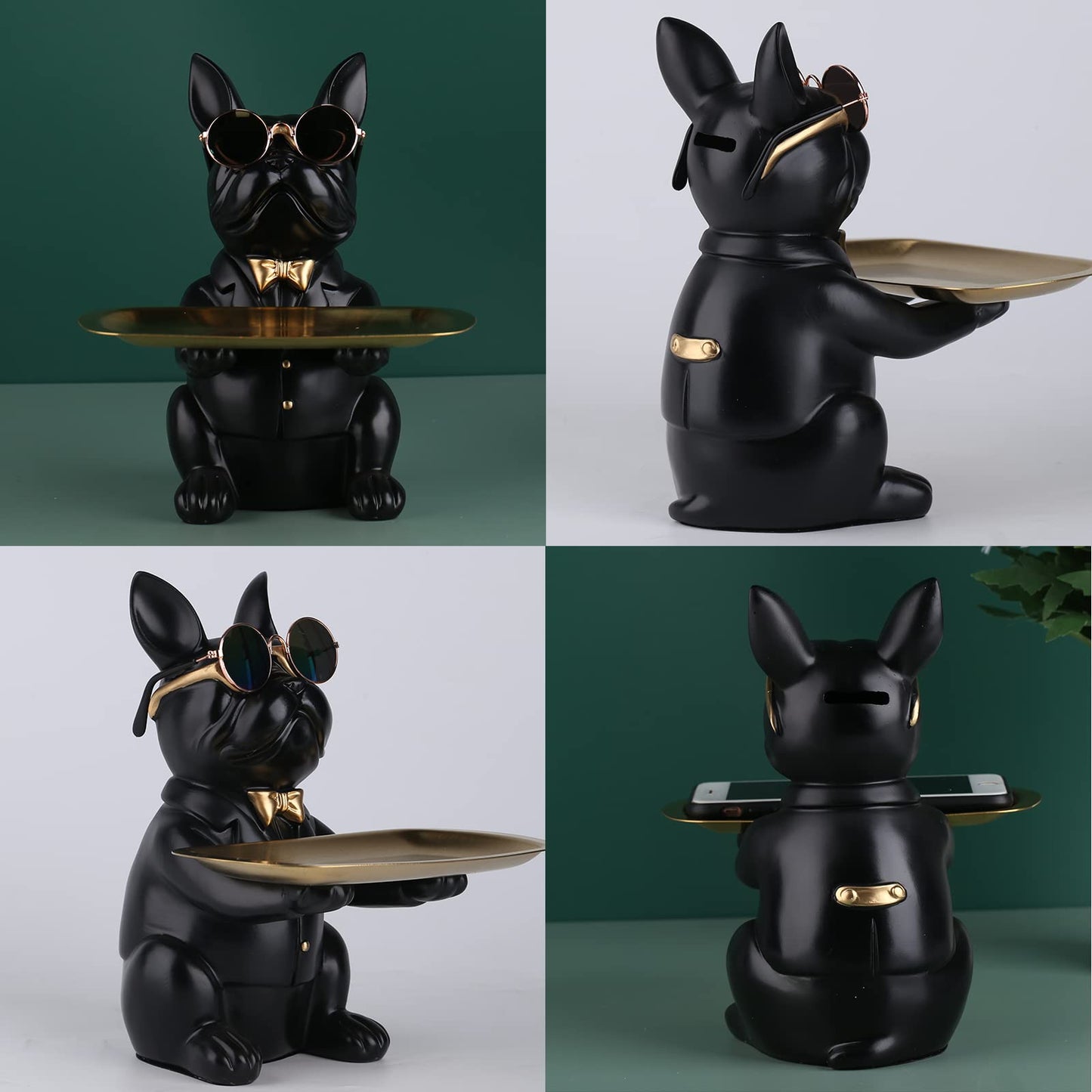 XYQXYQ French Bulldog Statue, Resin Dog Butler Decoration Storage Tray, Modern Home Decor Creative Cute Dog Storage Tank, Applicable for Storing Wallet, Key, Necklace, Candy(Black)