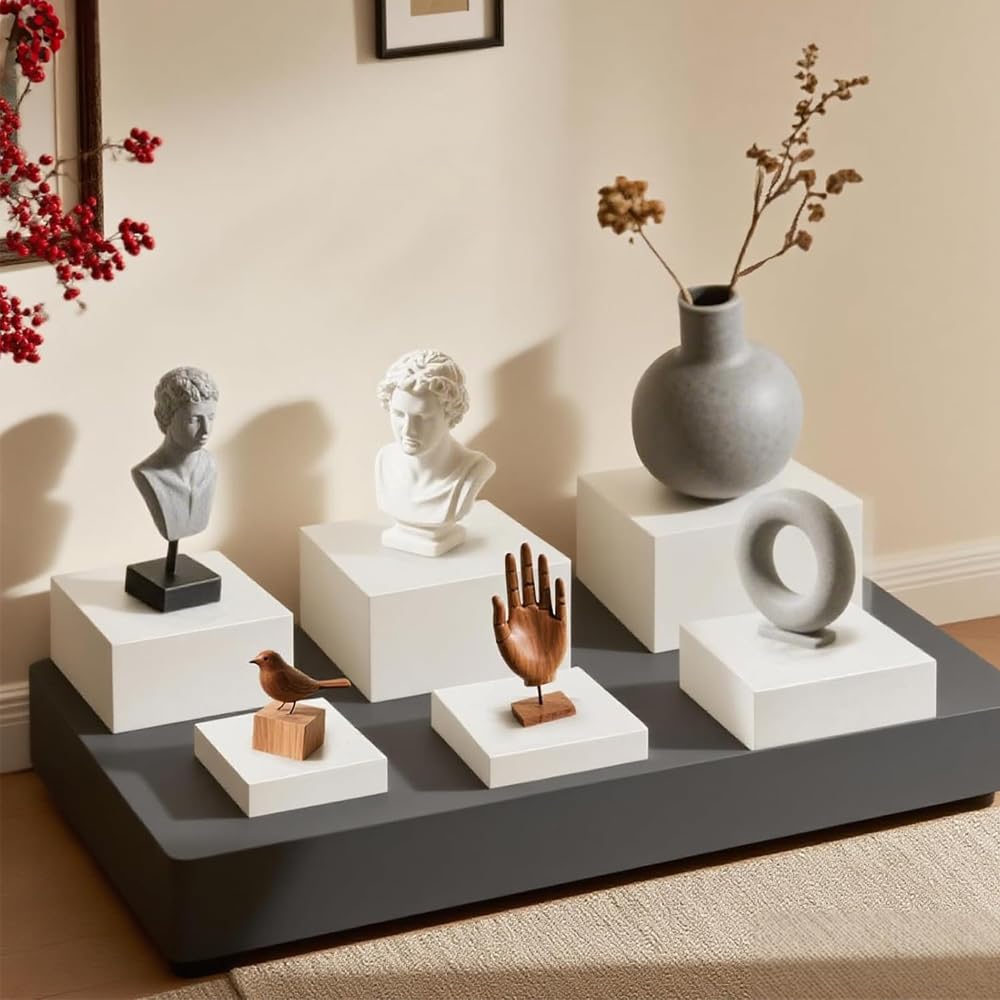 6Pcs Buffet Risers,Food Risers for Buffet Table Display Stand Shelf for Party Catering Dessert Collectibles Acrylic Cube Boxes Display with Hollow Bottoms White Set (Size 5",6",7",8",9",10")