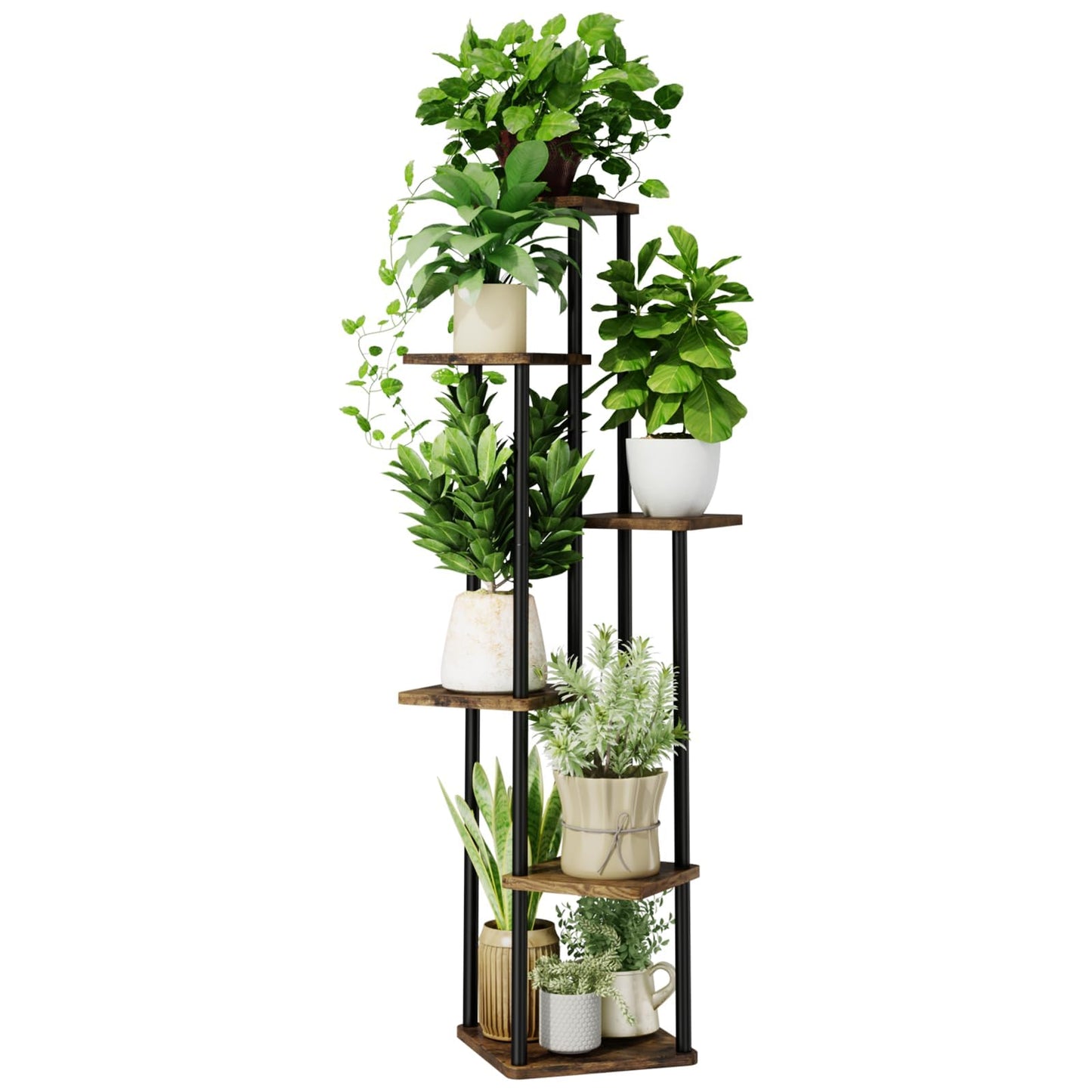 Tall Plant Stand Indoor 6 Tier Metal Plant Shelf for Multiple Plants Corner Plant Stand for Patio Garden Balcony Living Room Bedroom(Brown)