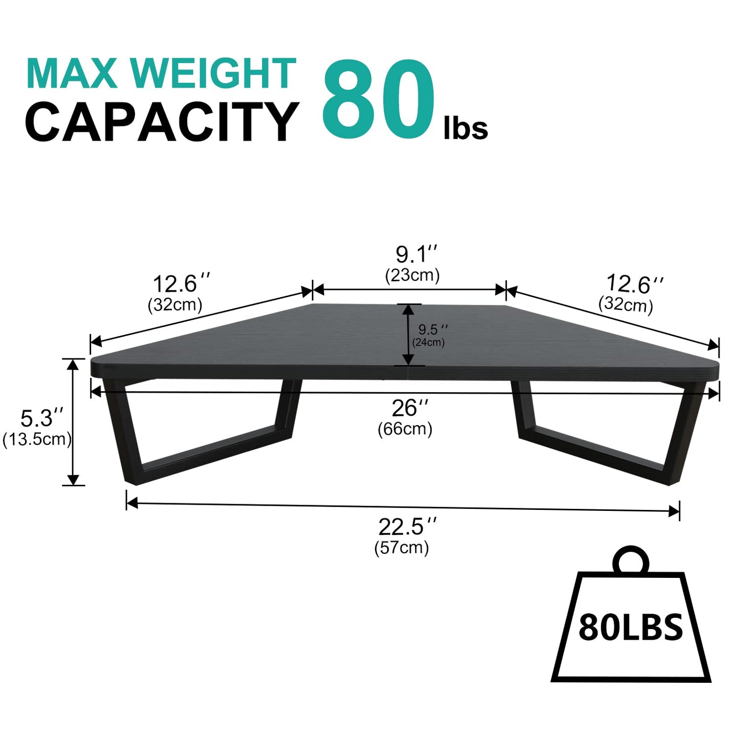 TEAMIX Triangle Monitor Stand Riser-26 inch, Desktop Corner Shelf with Metal Leg Wood Computer Stand with Storage Laptop Riser Office Organization