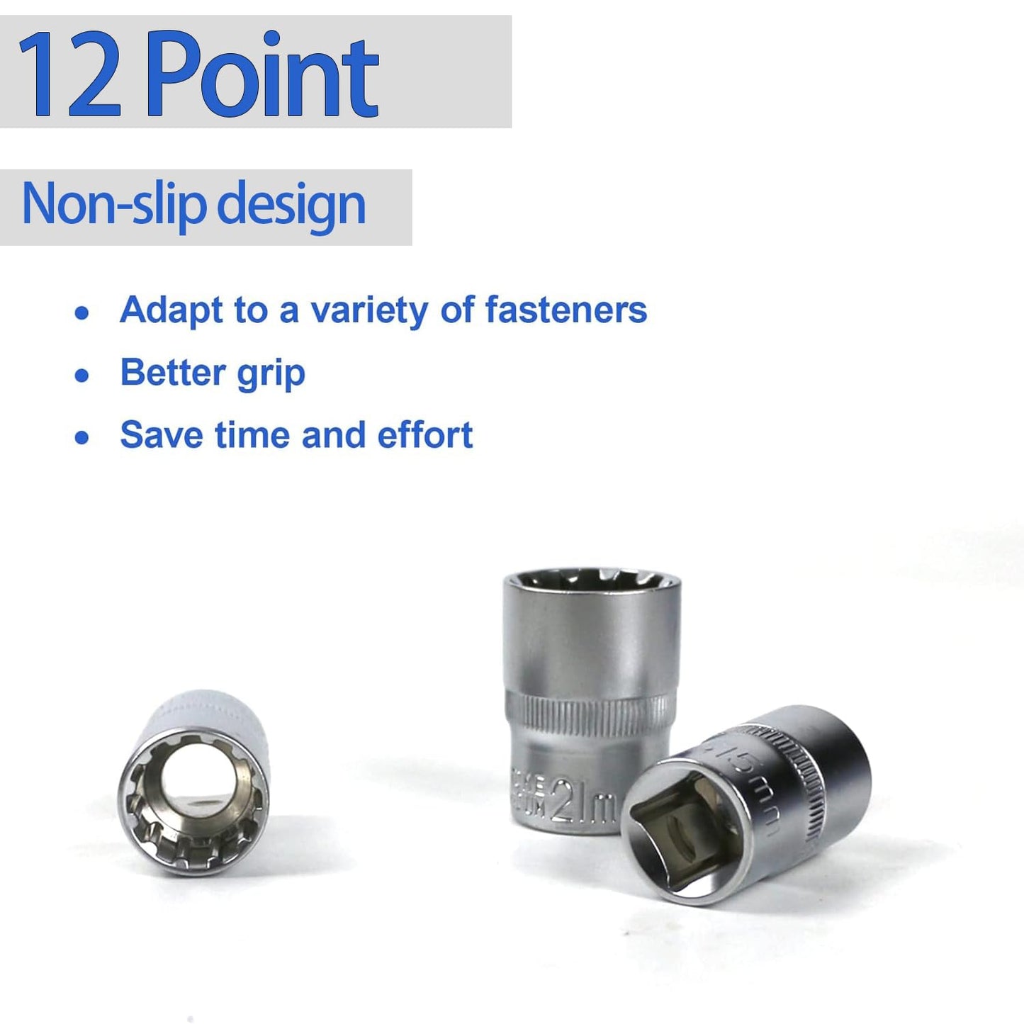 Spline Socket Set Metric, 1/2" Drive Universal Metric 8-32mm 12-Point Cr-V Socket Set (19pcs)