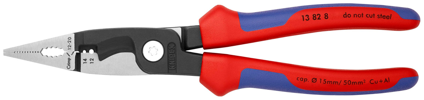 Knipex Tools 13 82 8 4 in 1 Electrical Installation Pliers with Comfort Grip Handle, Red and Blue