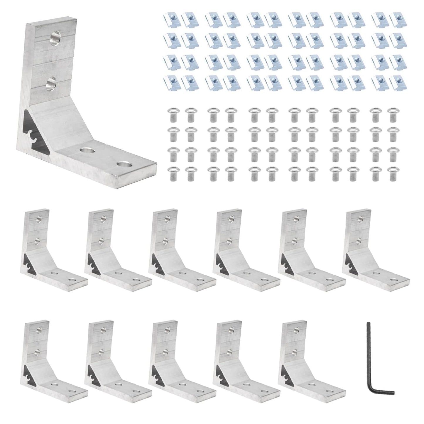 Seekliny 12pcs 4040 Corner Bracket Angle 4040 Extruded Aluminum Hardware V-Slotted Accessories T-Slot with T Nuts and Screws for 4040 Aluminum Profile 3D Printer Frame Parts Silver