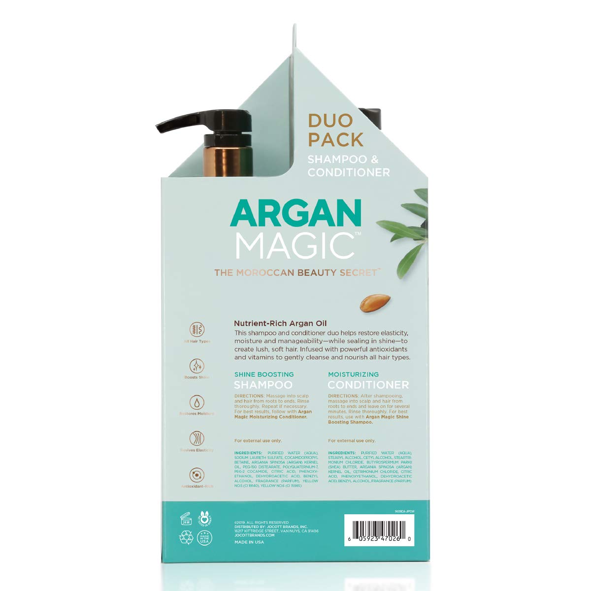 Argan Magic Shine Boosting Shampoo & Moisturizing Conditioner Duo - Gently Cleanses, Boosts Shine, Controls Frizz, Restores Moisture, Detangles | Made in USA, Paraben Free, Cruelty Free (32 oz)