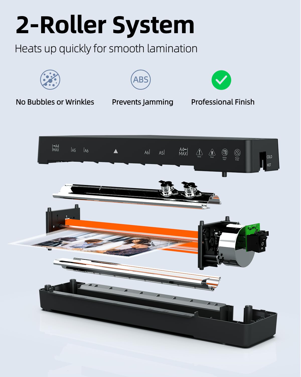 Kejector A4 Laminator Machine, 9-Inch Laminating Machine with 10 Laminating Pouches, Fast Warm, Never Jam, A4 Hot & Cold Laminator for Office School Home Business