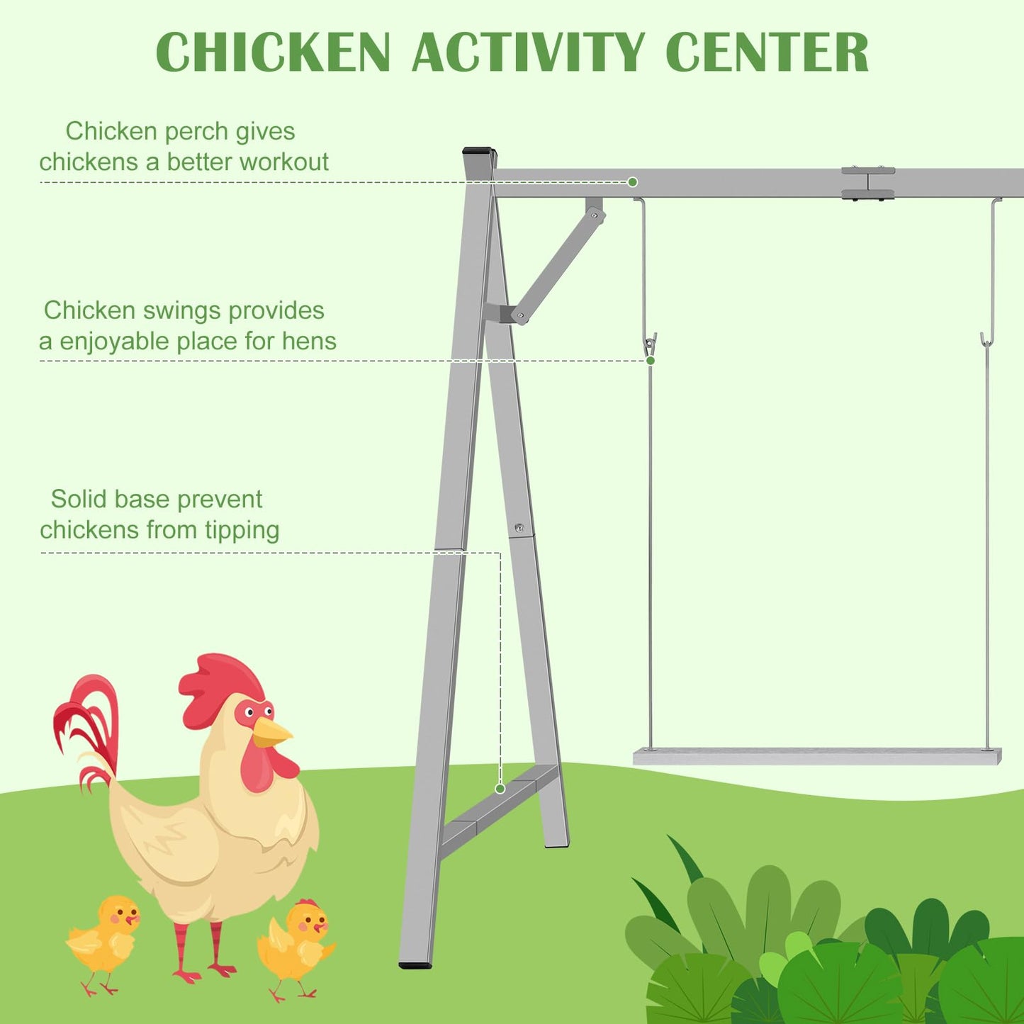 Chicken Roosting Bars Chicken Perch with 2 Swings, Chicken Roost Activity Play for Coop Accessories, Farm Enrichment Toys for Poultry Hens Healthy and Happy