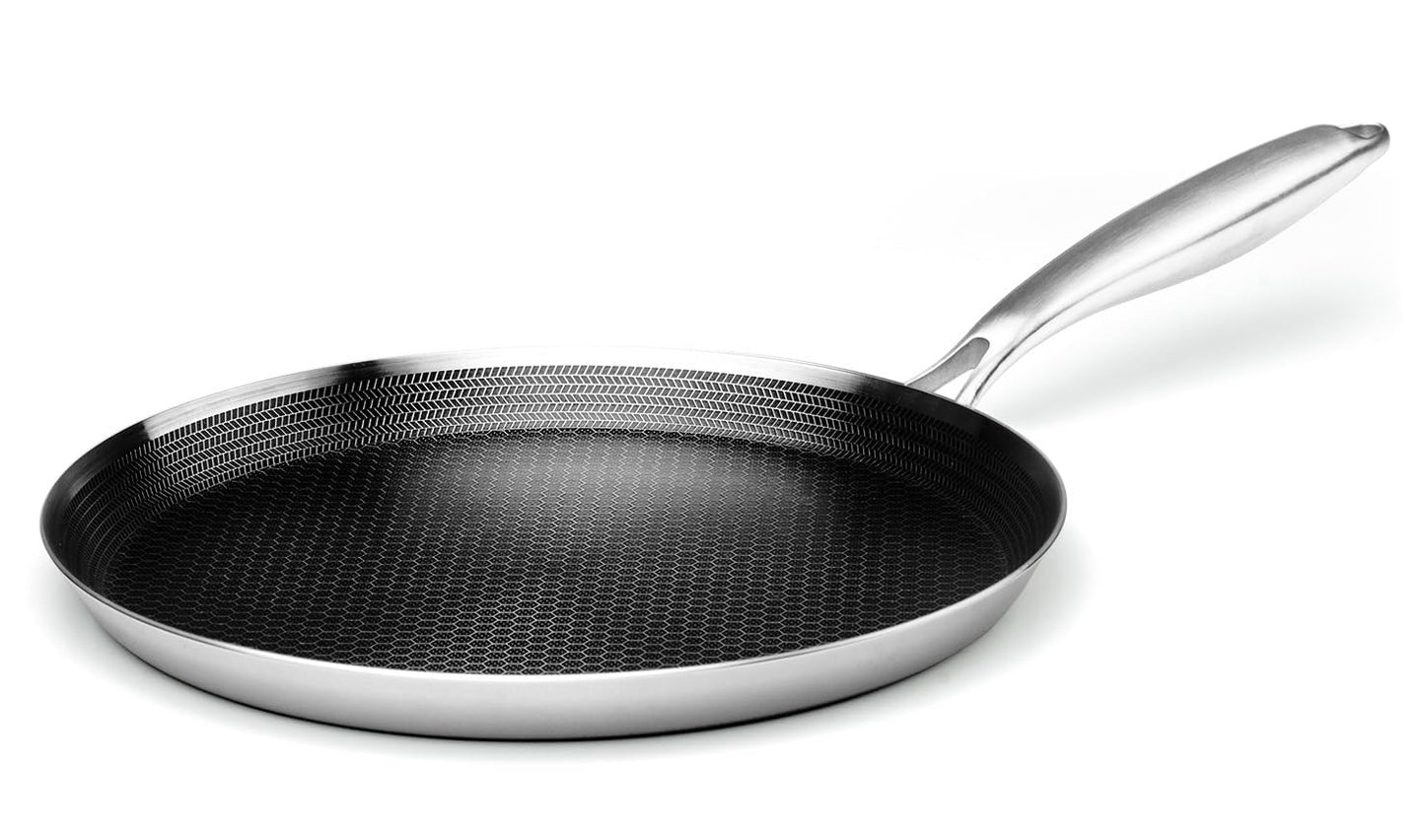 Innerwell Stainless Steel Crepe Pan - 10 Inch Nonstick Crepe Pan, Stainless Steel Honeycomb Coating Pancake Pan, Non Stick Flat Skillet Tawa Dosa Tortilla Griddle Pan, Induction Compatible, PFOA Free