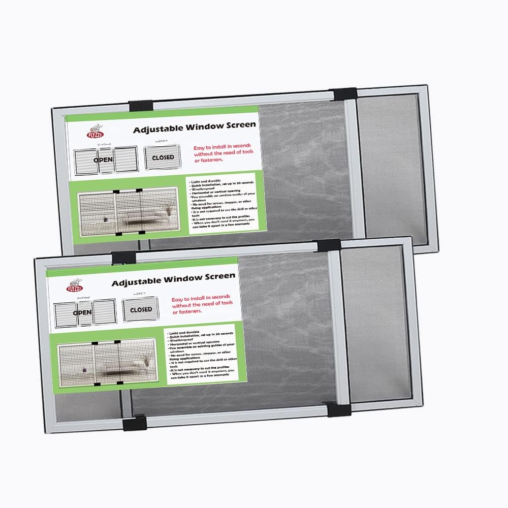 FLYZZZ Expandable Window Screens (10" H x 19" - 36" W), 2 Packs, Aluminum & Fibreglass, Universal Fit for Van, RV, Car, Truck, Boat