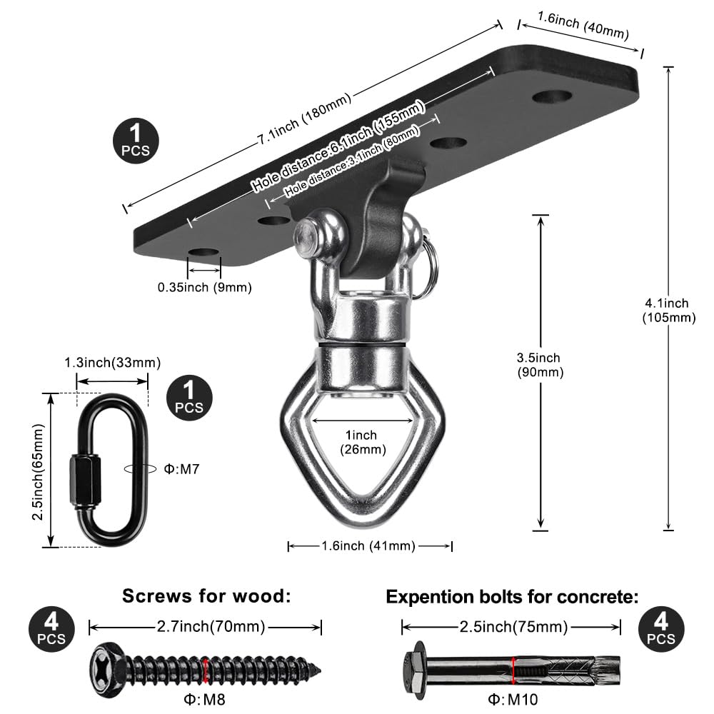 BeneLabel - Swing Ceiling Bracket with Bearing, 900 lbs Capacity, Heavy Bag Hanger, Stainless Steel Hanging Chair Bracket, 360° Swing Hardware for Silks