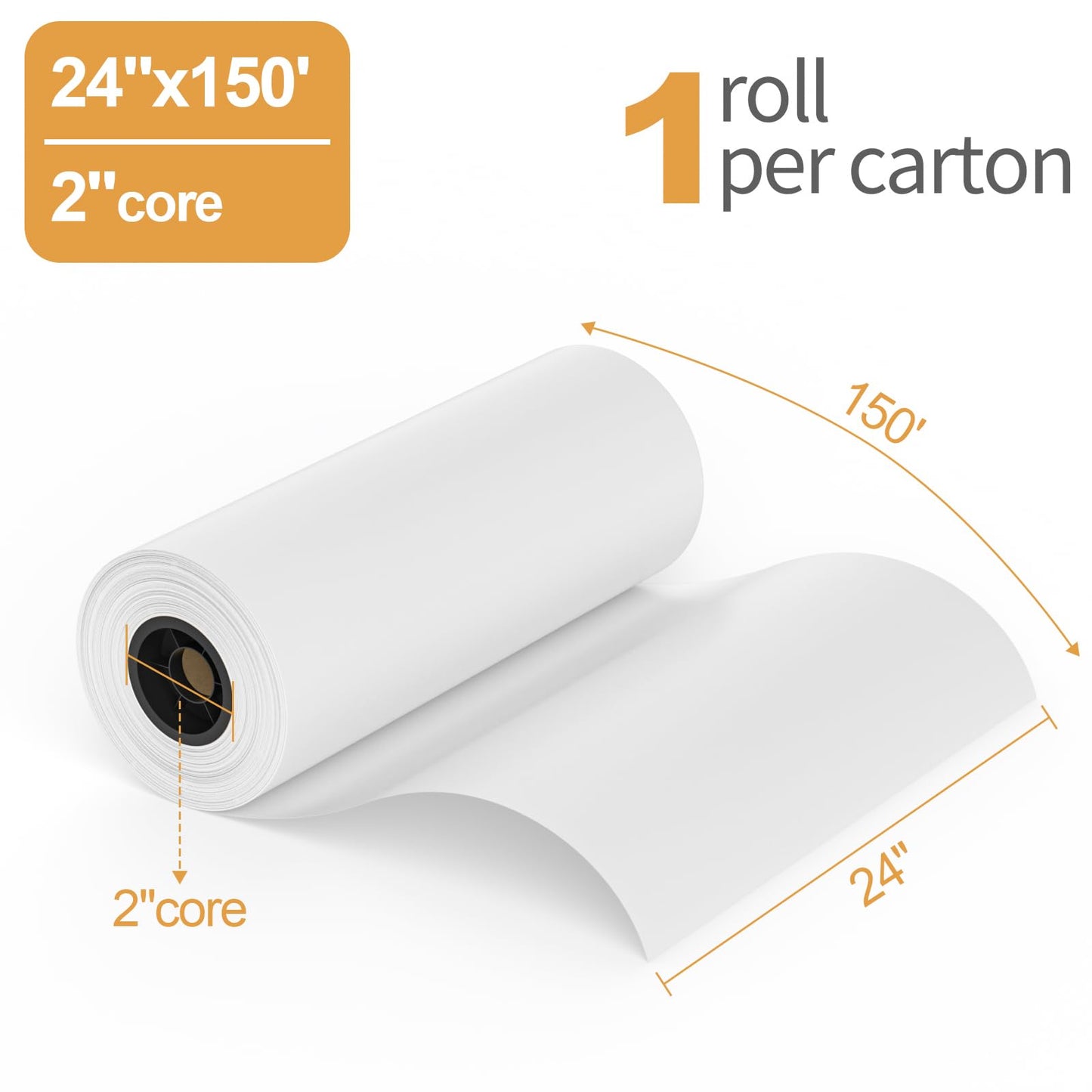 Wide Format Paper 24” x 150' CAD Rolls, 1 Roll Plotter Paper on 2" Core for CAD Drawings, Engineering Plans, GIS Maps & Architectural Designs