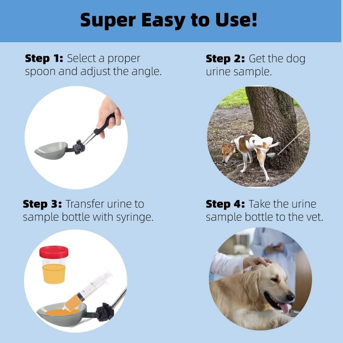 iNenya Dog Urine Sample Catcher,Adjustable Angle Long Handled Telescopic Dog Urine Collector,Super Easy to Use Dog Pee Catcher Urine Stick for Small Large Female Dogs