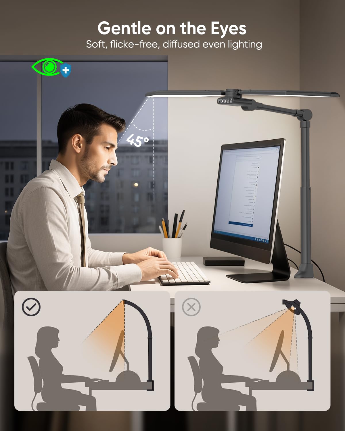 LED Desk Lamp with Clamp, 3600LM 448LEDs Ultra-Bright Architect Desk Light with Remote Control, Desk Light with Stepless Dimming and Stepless Color Temp, Memory Function for Study and Workbench, Black