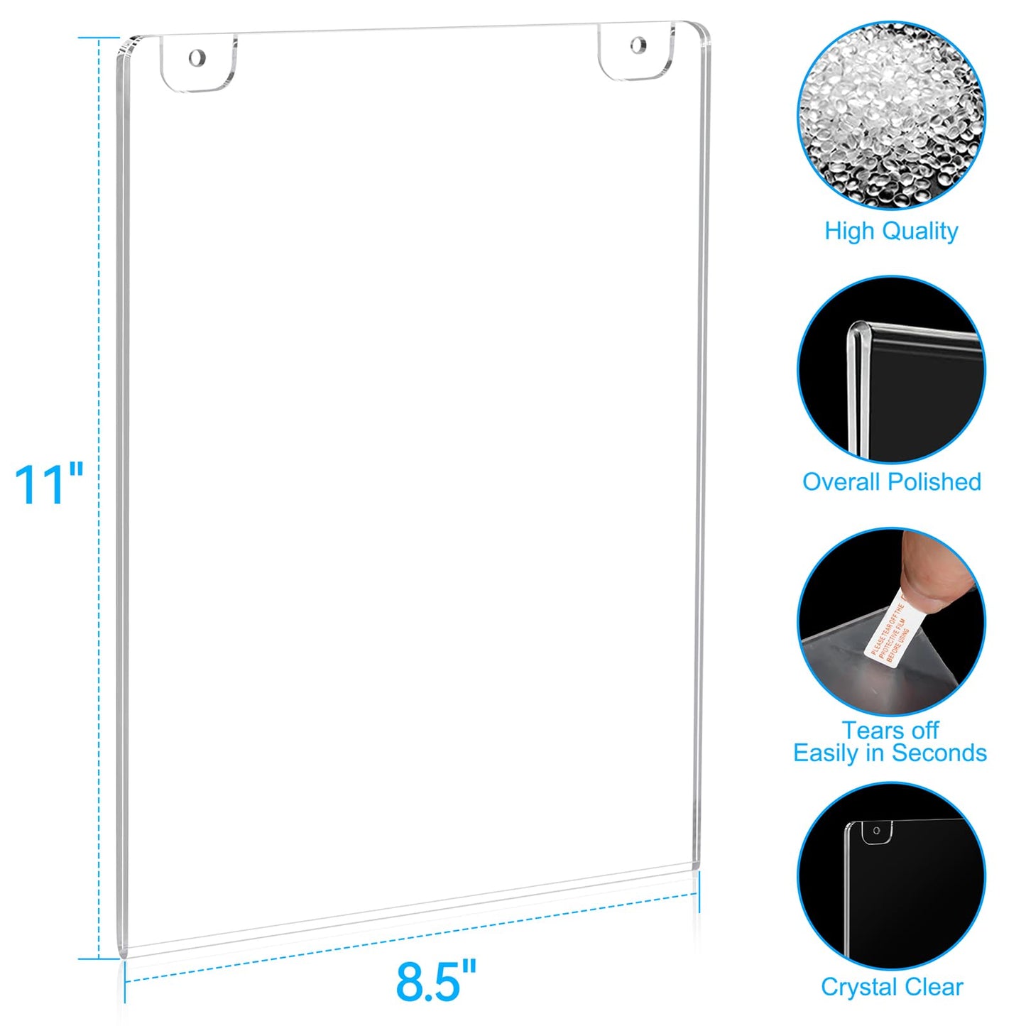 EHWINE 8 Pack 8.5x11 Wall Mount Acrylic Sign Holder, Acrylic Wall Sign Photo Menu Flyer Display Holder, Plastic Clear Picture Adhesive Frames for Business Store (Provide Mounting Screws)
