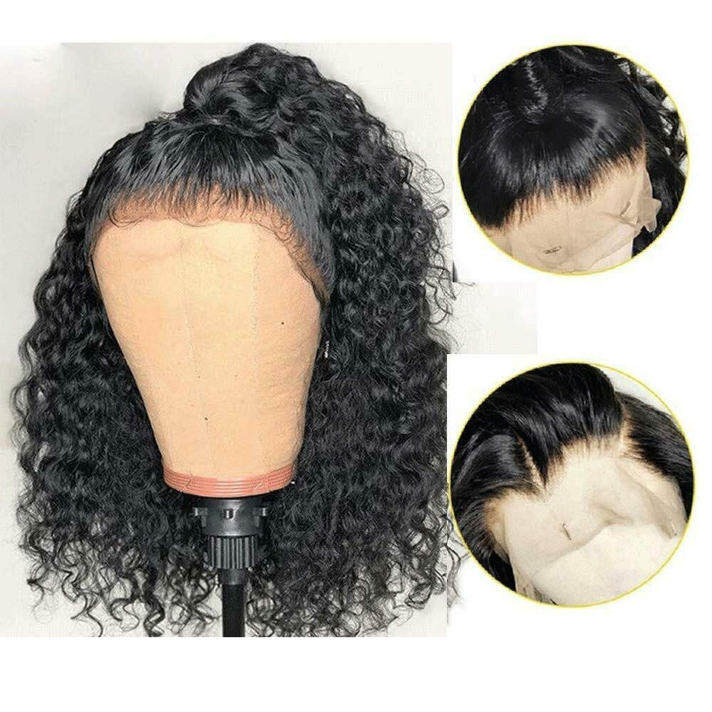 SINGLEBEST Curly Water Wave Bob Human Hair Wigs Brazilian Virgin Hair 130% Density Glueless Lace Front 4x4 Closure Wig for Women Natural Color 10inch