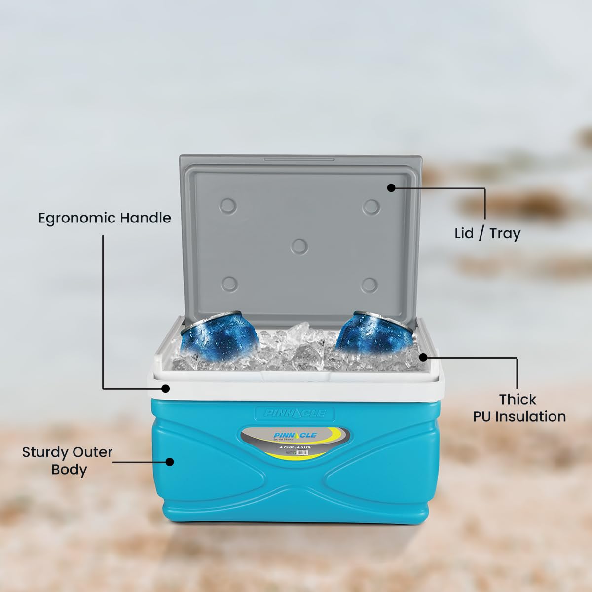 Picnic Cooler – 4.5 Liter Hard Cooler – Coolbox Keeps Contents Cool for 48 Hours – BPA Free Outdoor Cooler – Portable Cooler for Picnics, Grill, Camping (Sky Blue)