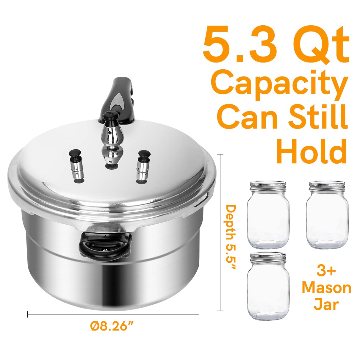 BreeRainz 5.3 Qt Stovetop Pressure Cooker & Canner, 10 PSI Induction Compatible Aluminum Pressure Canning Pot, Fast Cooking 70% Faster, Safe Triple Valve System, for Home & Small Kitchens