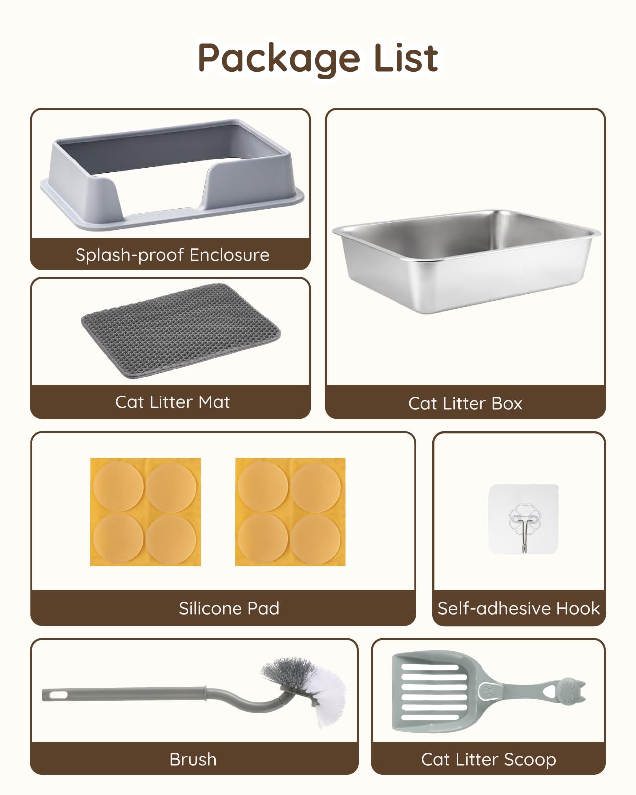 Stainless Steel Cat Litter Box with Lid - Papettly Stainless Steel Litter Box with High Sided, Metal Cat Litter Box with Double Layer Litter Mat, Scoop, Brush, Easy Cleaning & Anti-Leakage, 20"x14"