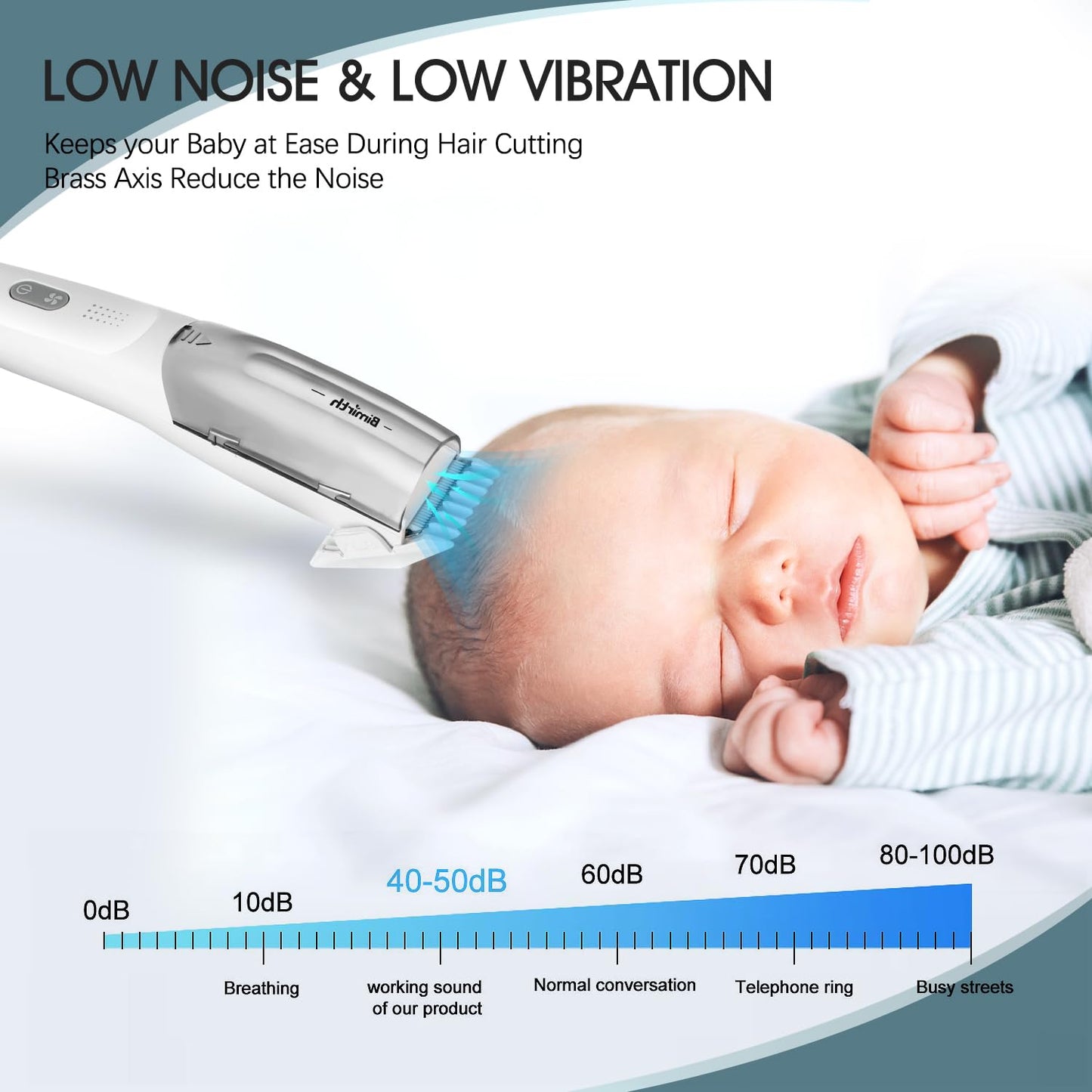 Bimirth Baby Hair Clipper, Silent Hair Clippers for Children, Quiet Kids Hair Trimmer, Cordless Toddler Haircut Machine in Bag for Easy Storage, USB Rechargeable, Waterproof, 3 Guide Combs (Vacuum)