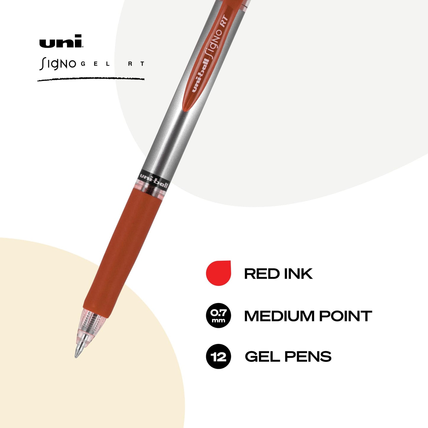 uni-ball Signo RT Rollerball Gel, Gel Retractable Roller Ball Pen Medium-0.7mm, 12 Pack, Red Ink (65942)