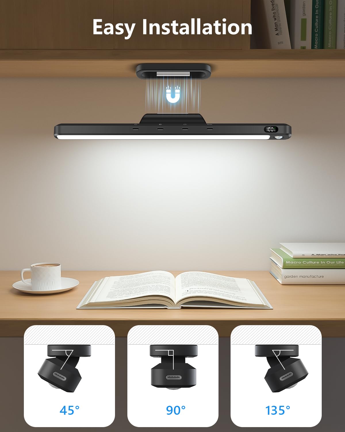 FERSWE 5W Under Cabinet Lighting, Rechargeable Motion Sensor Lights Indoor, Eye-Friendly Mirror Light with Battery Display, Rechargeable Light Bar for Cabinet, Closet, Bathroom and Kitchen