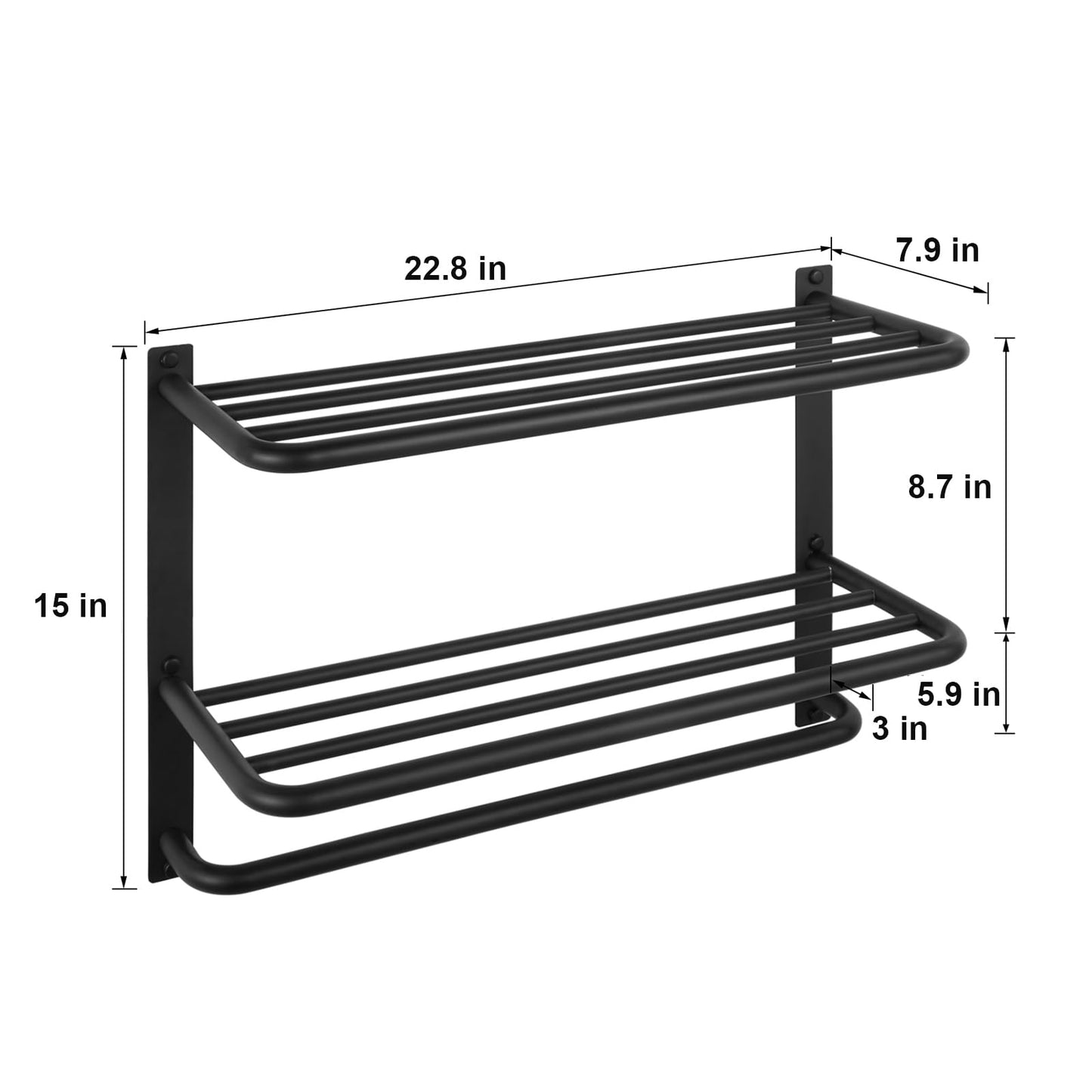 DELAM 3-Tier Bathroom Towel Rack Towel Shelf with Towel Bar, SUS 304 Stainless Steel Wall Mount Towel Holder Matte Black Finish 22.8 Inch