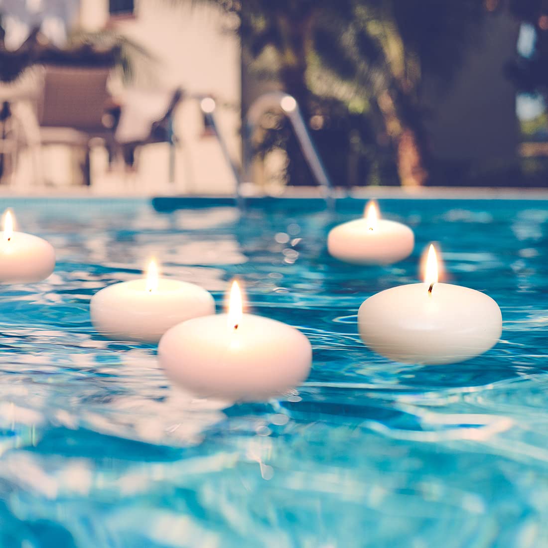 Flamecan 36 Pack Floating Candles, 3” White Unscented Dripless Wax Burning Candles, for Cylinder Vases, Weddings, Party and Holiday