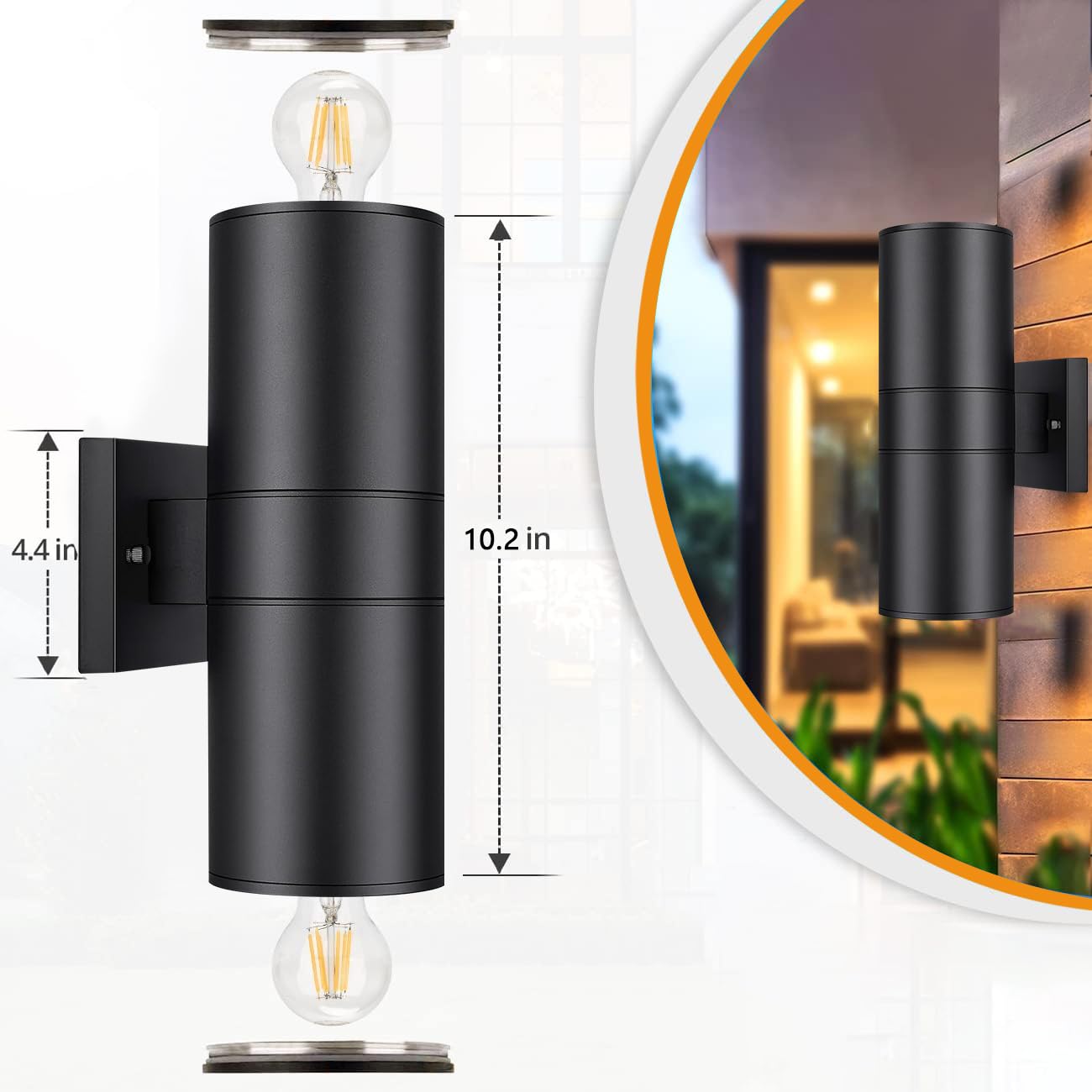 HCIDNLI Outdoor Lights Wall Mount, Modern Cylinder Exterior Wall Light Fixtures, Matte Black up and Down Porch Lights Waterproof Wall Sconce Outside Lights for House 4 Pack
