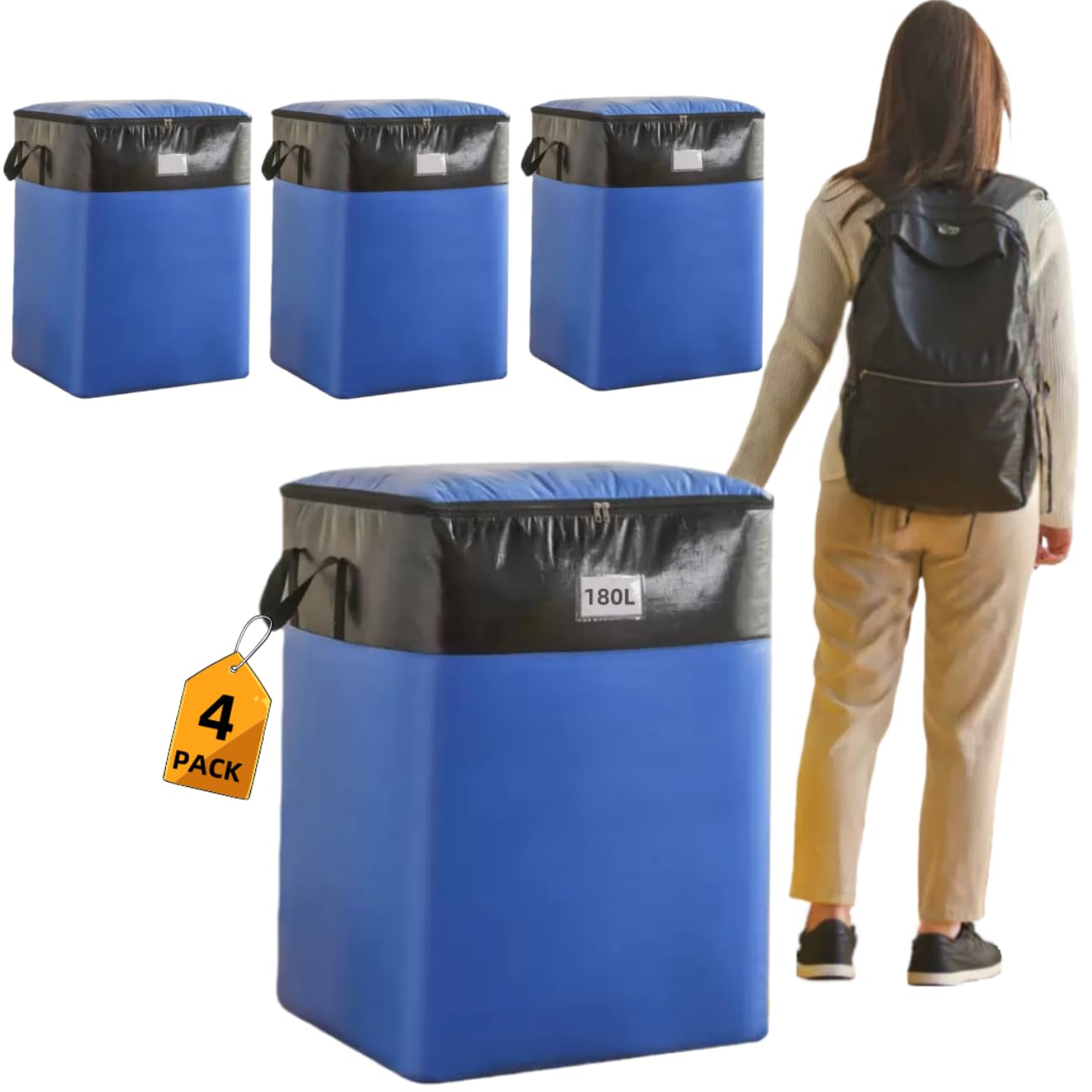 YNTCHENG 180L Extra Large Storage Bags, Huge Moving Bags Heavy Duty with Zipper and Stronger Handles, Big Foldable Duffle Bag for Storage Totes Moving Boxes for College, Bedding (4)