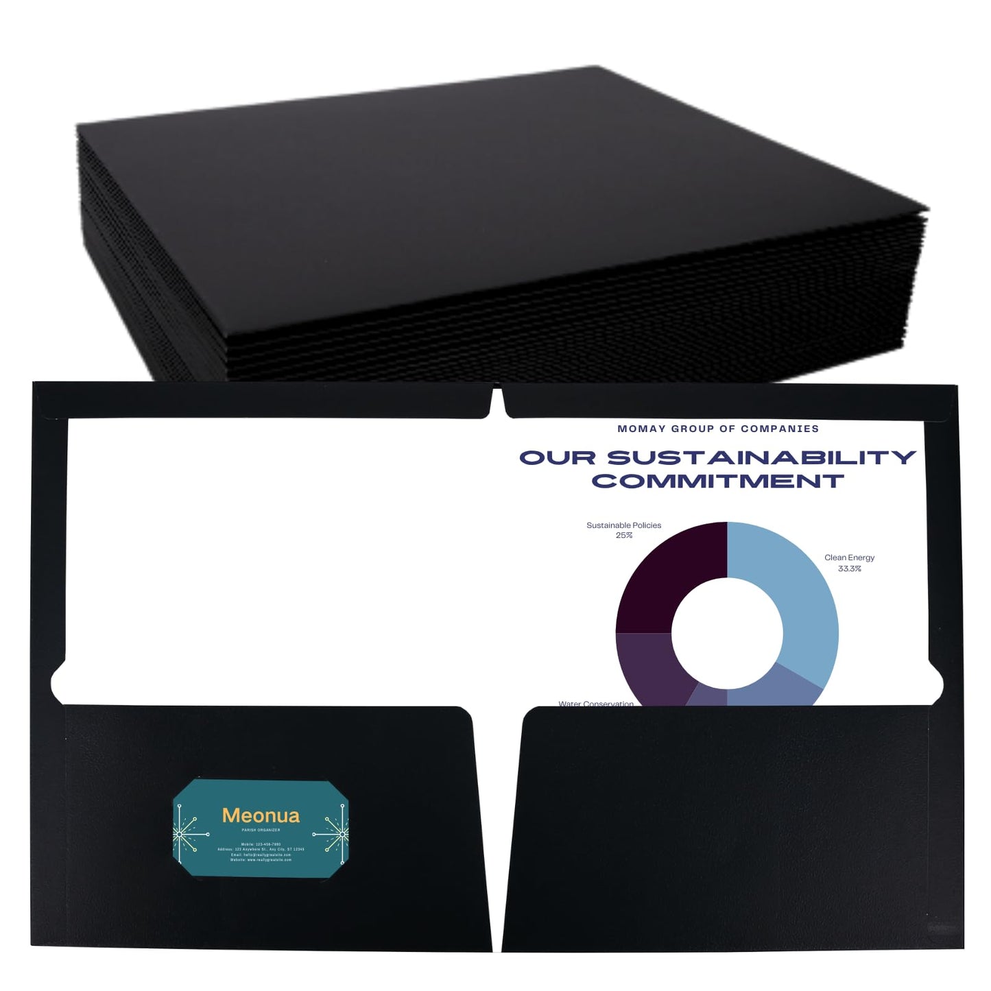 Two-Pocket Folders Black Glossy Laminated Paper Folder, Letter Size Folders with Pockets, Holds 100 Sheets, Box of 50